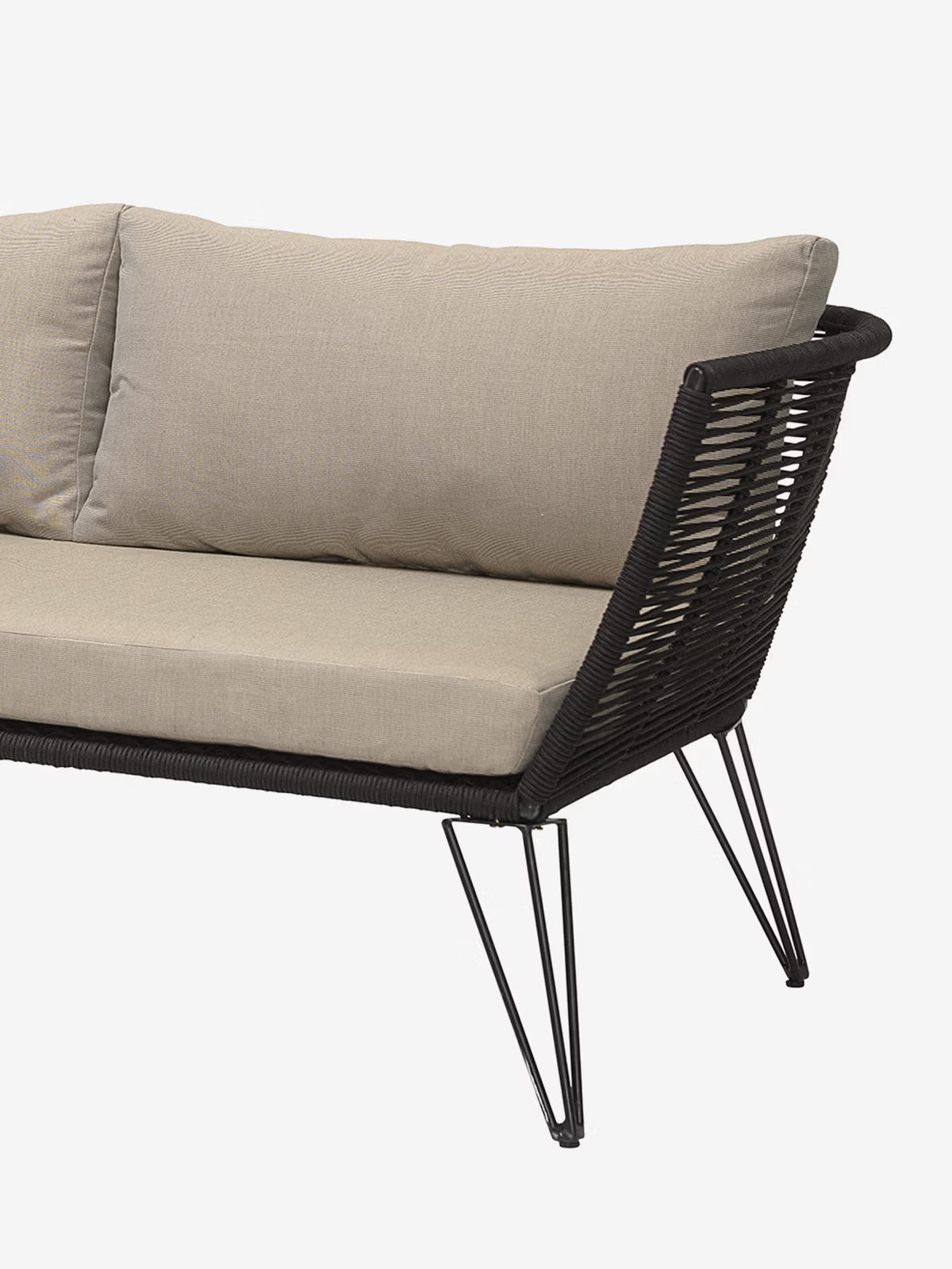 Mundo Sofa für den Außenbereich aus schwarzem Metall und geflochtenem Seil 175 cm