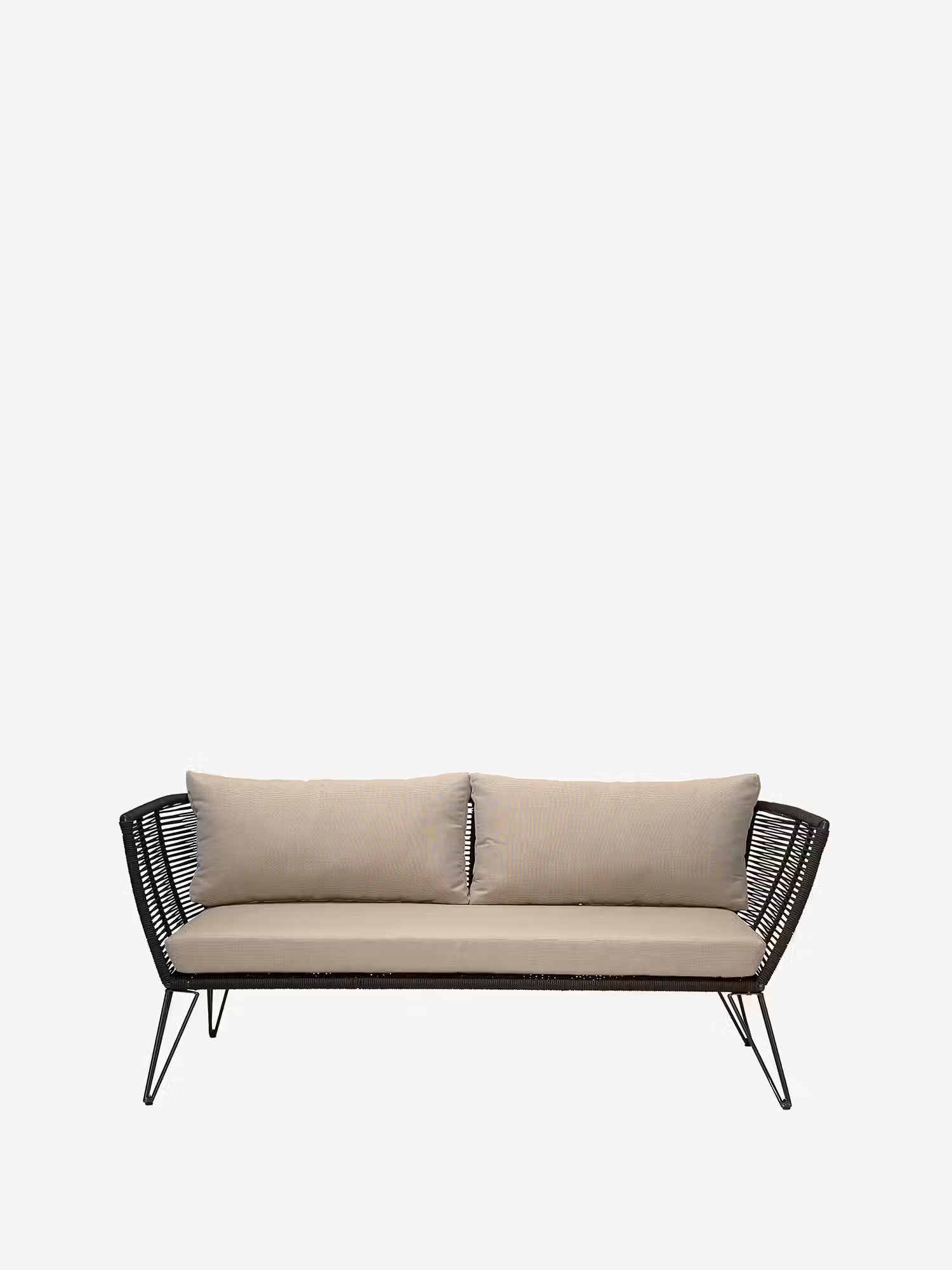 Mundo Sofa für den Außenbereich aus schwarzem Metall und geflochtenem Seil 175 cm