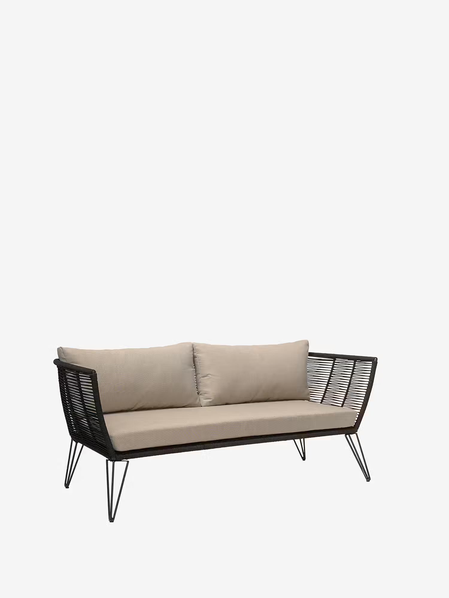 Mundo Sofa für den Außenbereich aus schwarzem Metall und geflochtenem Seil 175 cm