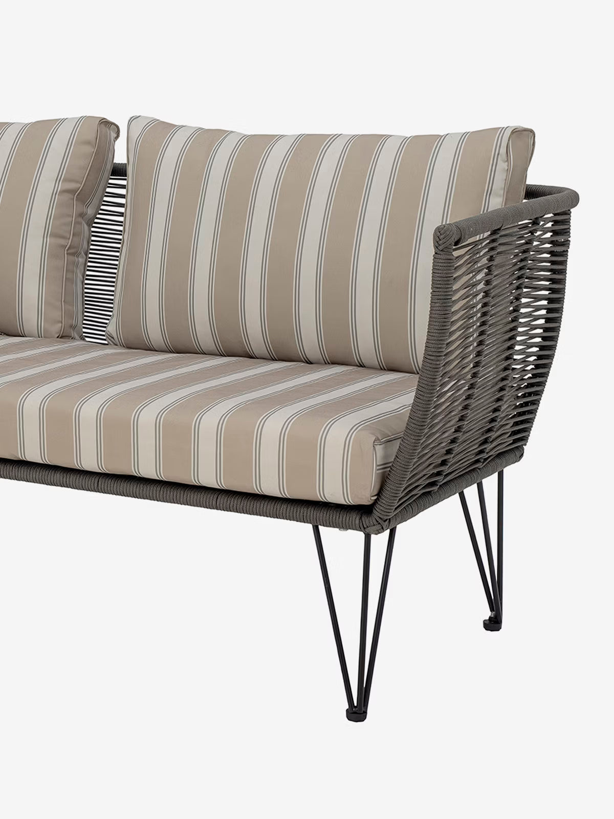 Mundo Sofa für den Außenbereich aus Metall und grünem geflochtenem Seil - gestreifter Stoff im mediterranen Stil