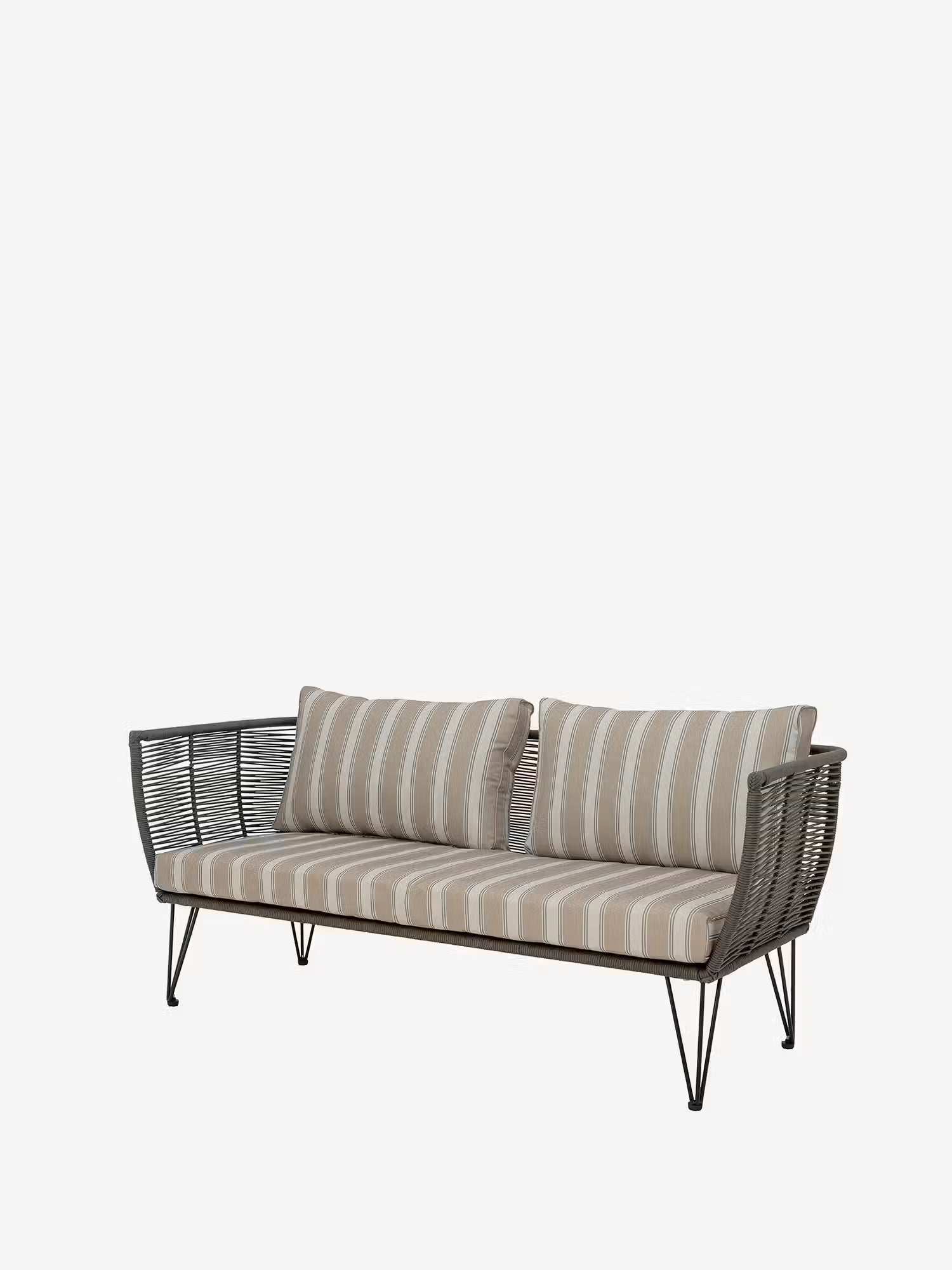 Mundo Sofa für den Außenbereich aus Metall und grünem geflochtenem Seil - gestreifter Stoff im mediterranen Stil