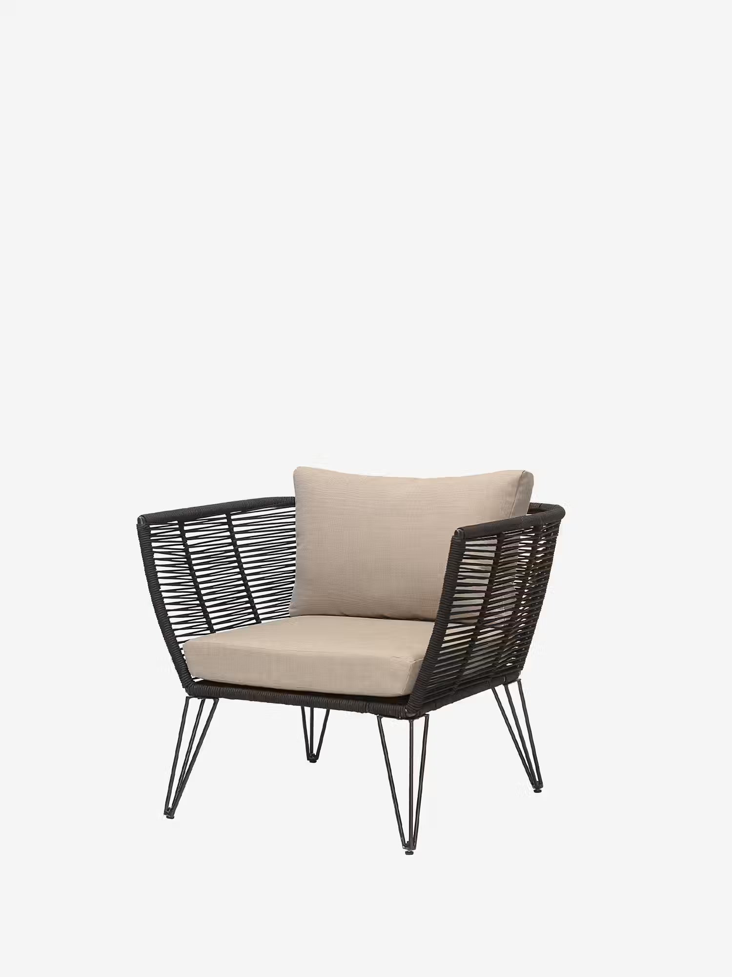 Mundo Outdoor armchair in black metal with woven rope
