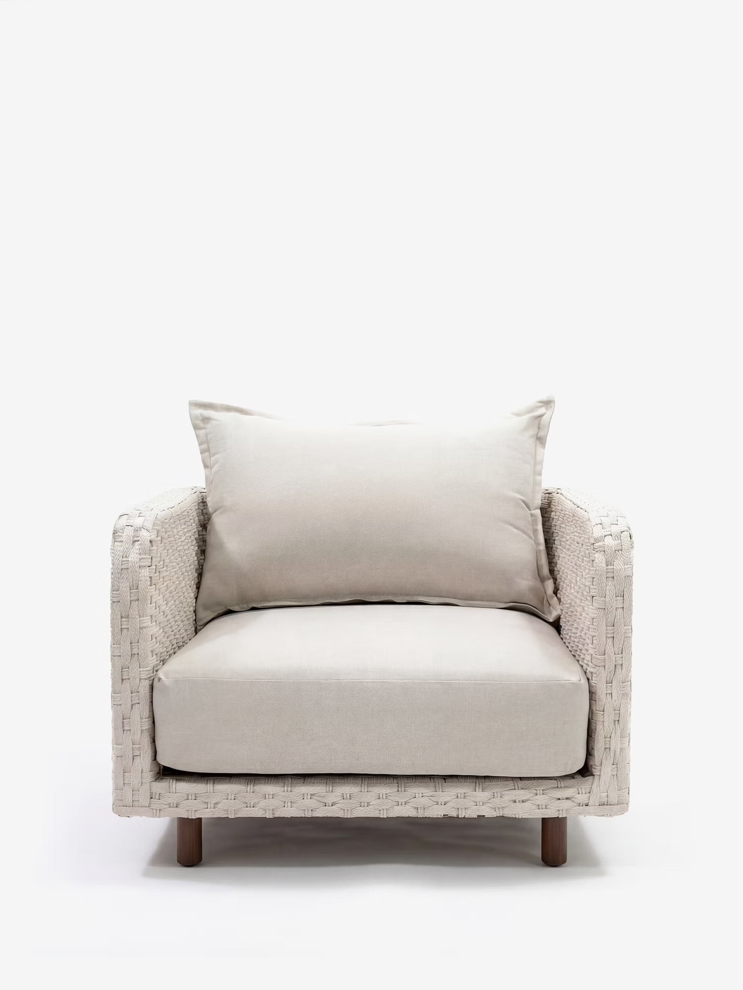 Ares Sillón de exterior de cuerda trenzada y metal blanco roto con cojines Arena