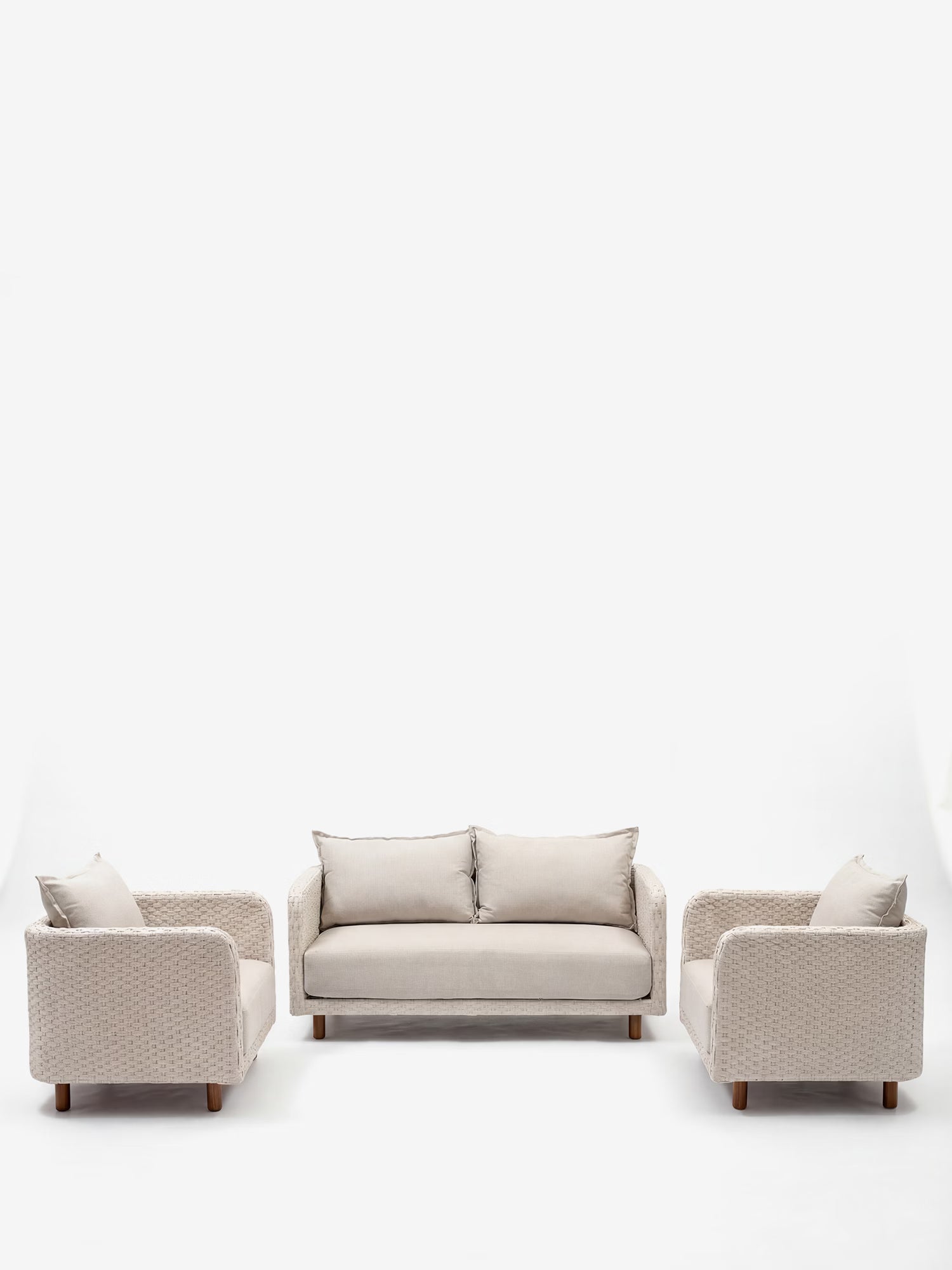 Solea Outdoor-Lounge-Set mit 2-Sitzer-Sofa und 2 Sesseln aus Seil in Off-White - Sand