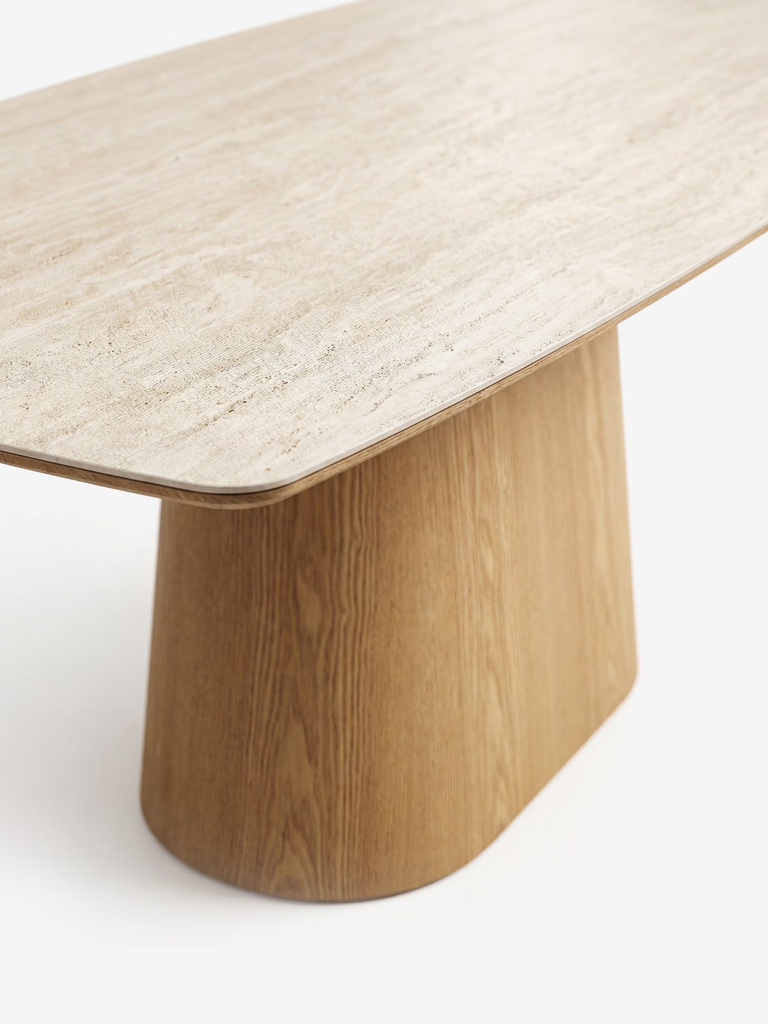 Noli Table à manger rectangulaire certifiée FSC® en céramique effet travertin et frêne naturel 200x90 cm