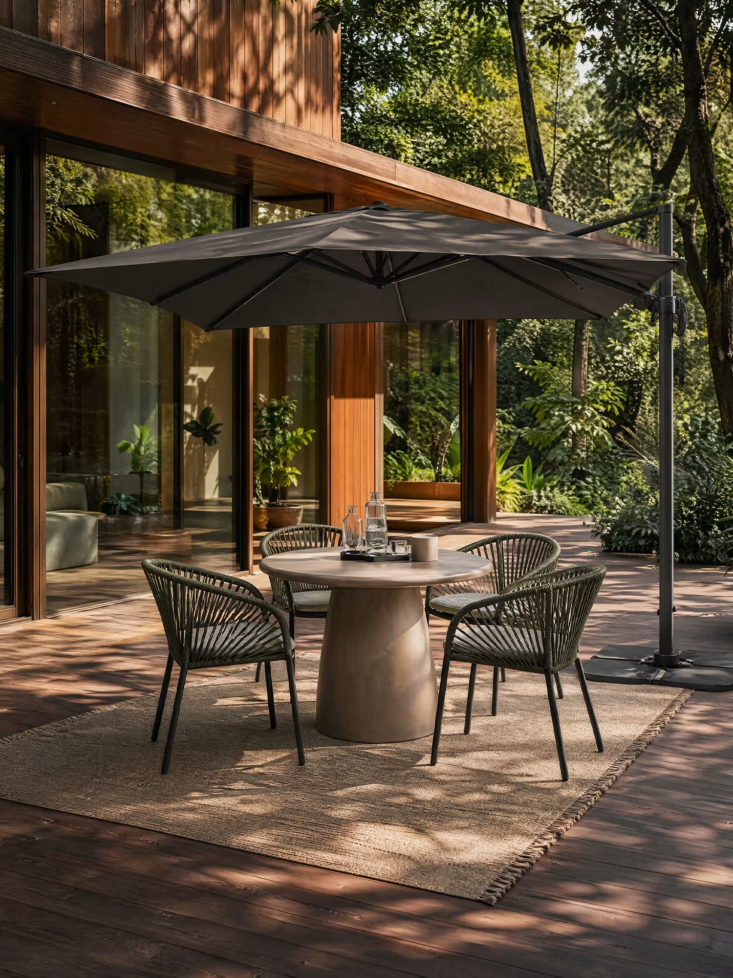 Novella outdoor chair in green aluminum with padded gray cushion