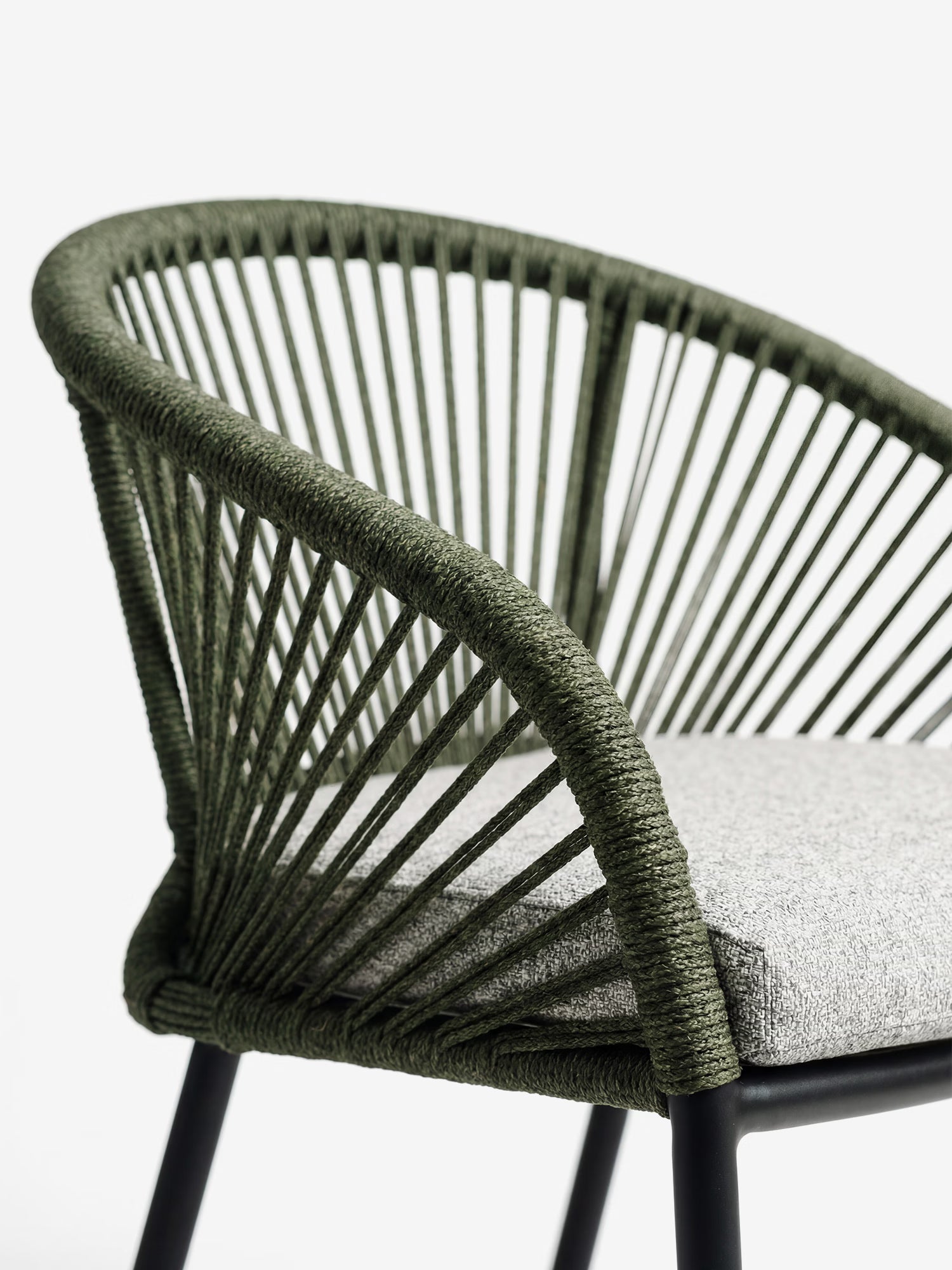 Novella outdoor chair in green aluminum with padded gray cushion