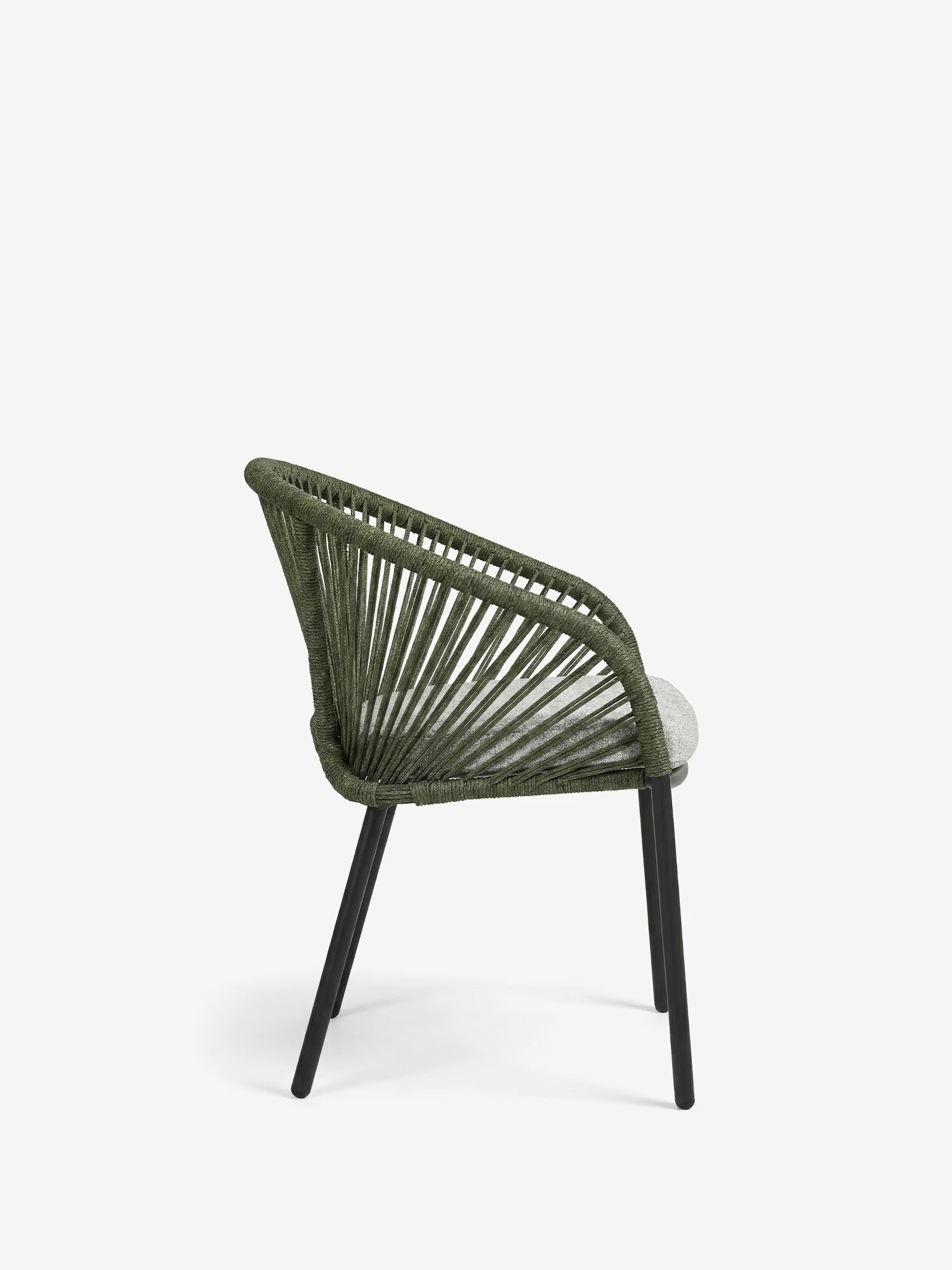Novella outdoor chair in green aluminum with padded gray cushion