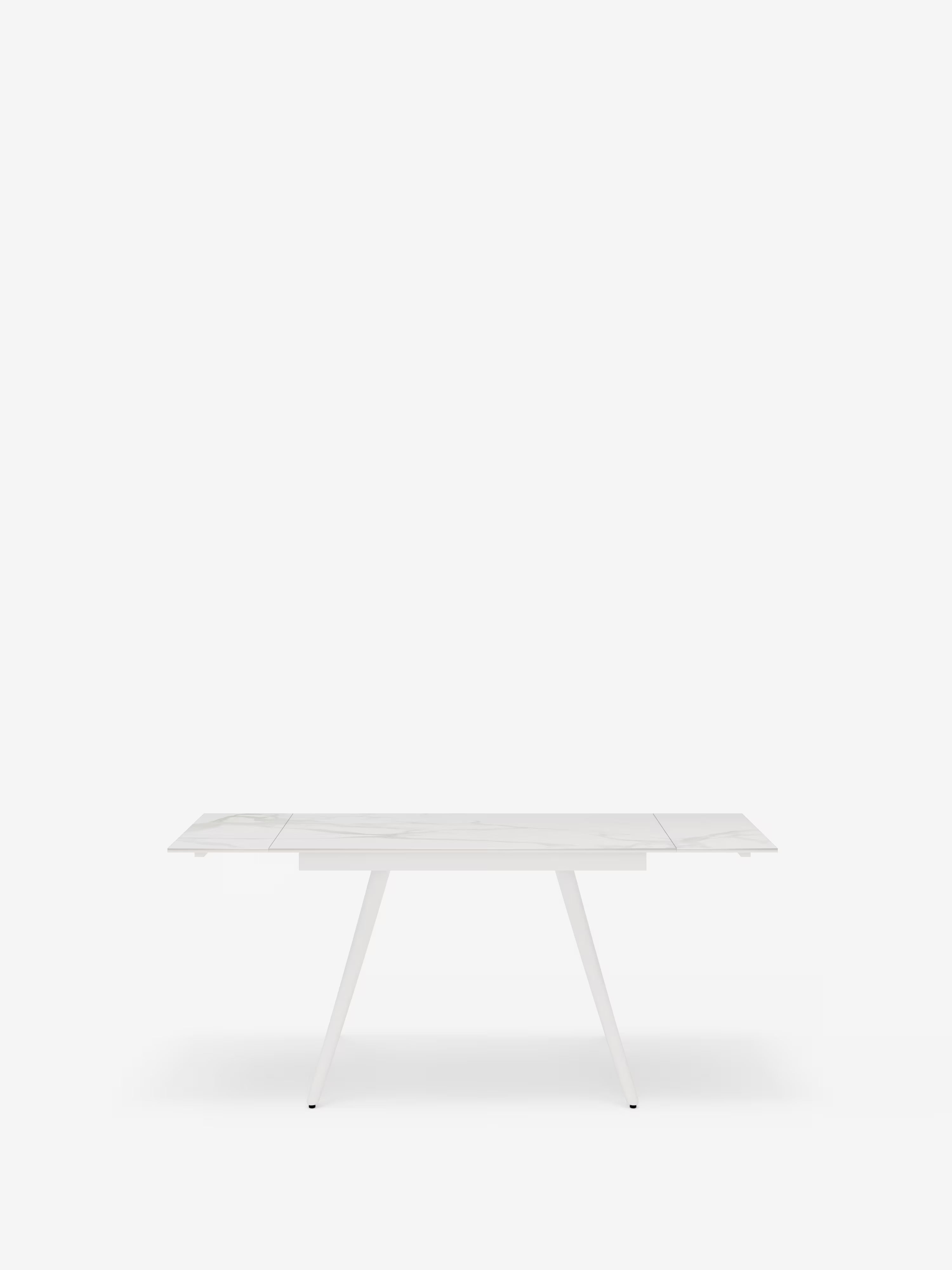 Oreste Mesa extensible efecto mármol blanco – base de metal blanco 120 (180) x 80 cm