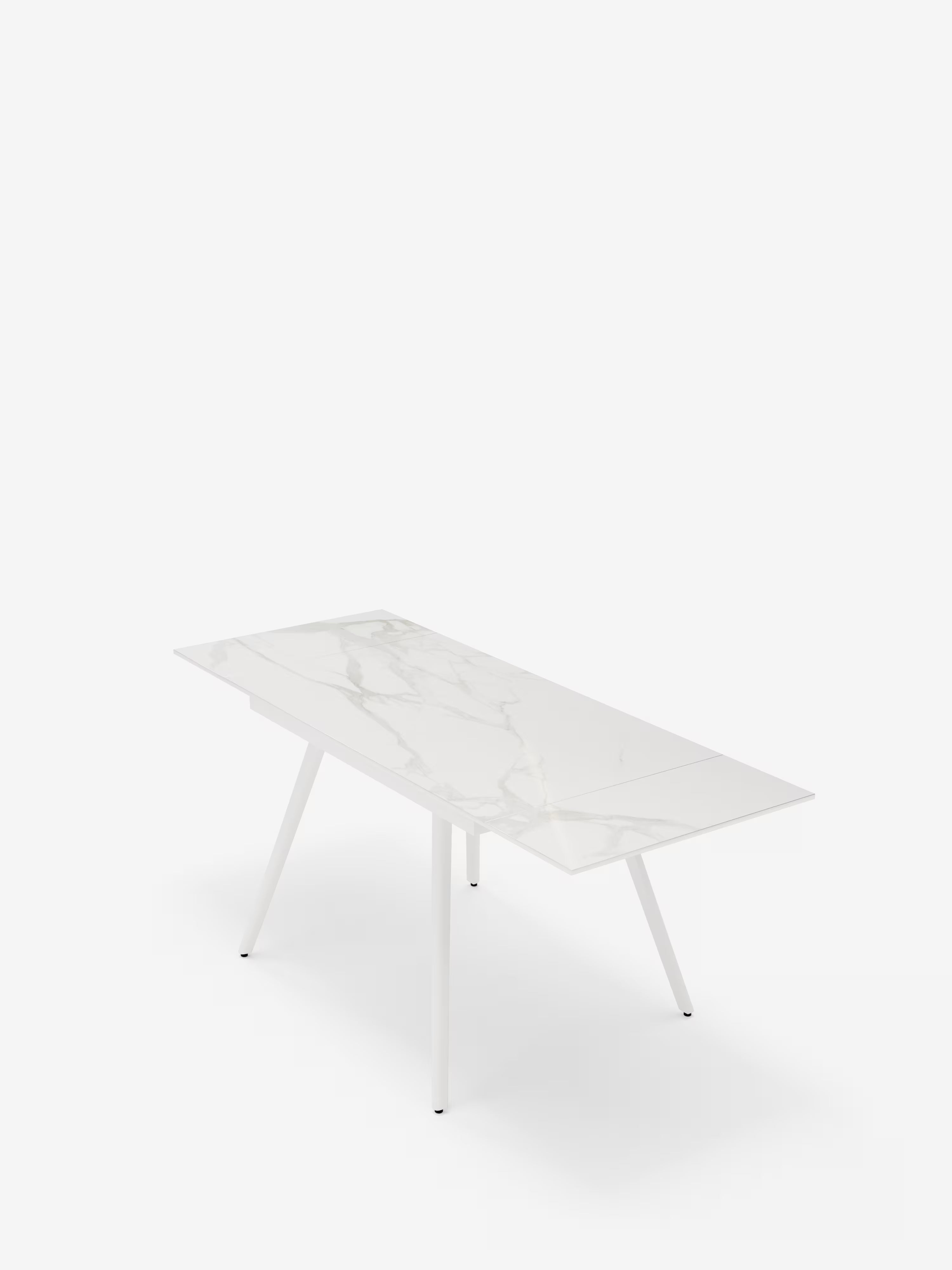 Oreste Mesa extensible efecto mármol blanco – base de metal blanco 120 (180) x 80 cm