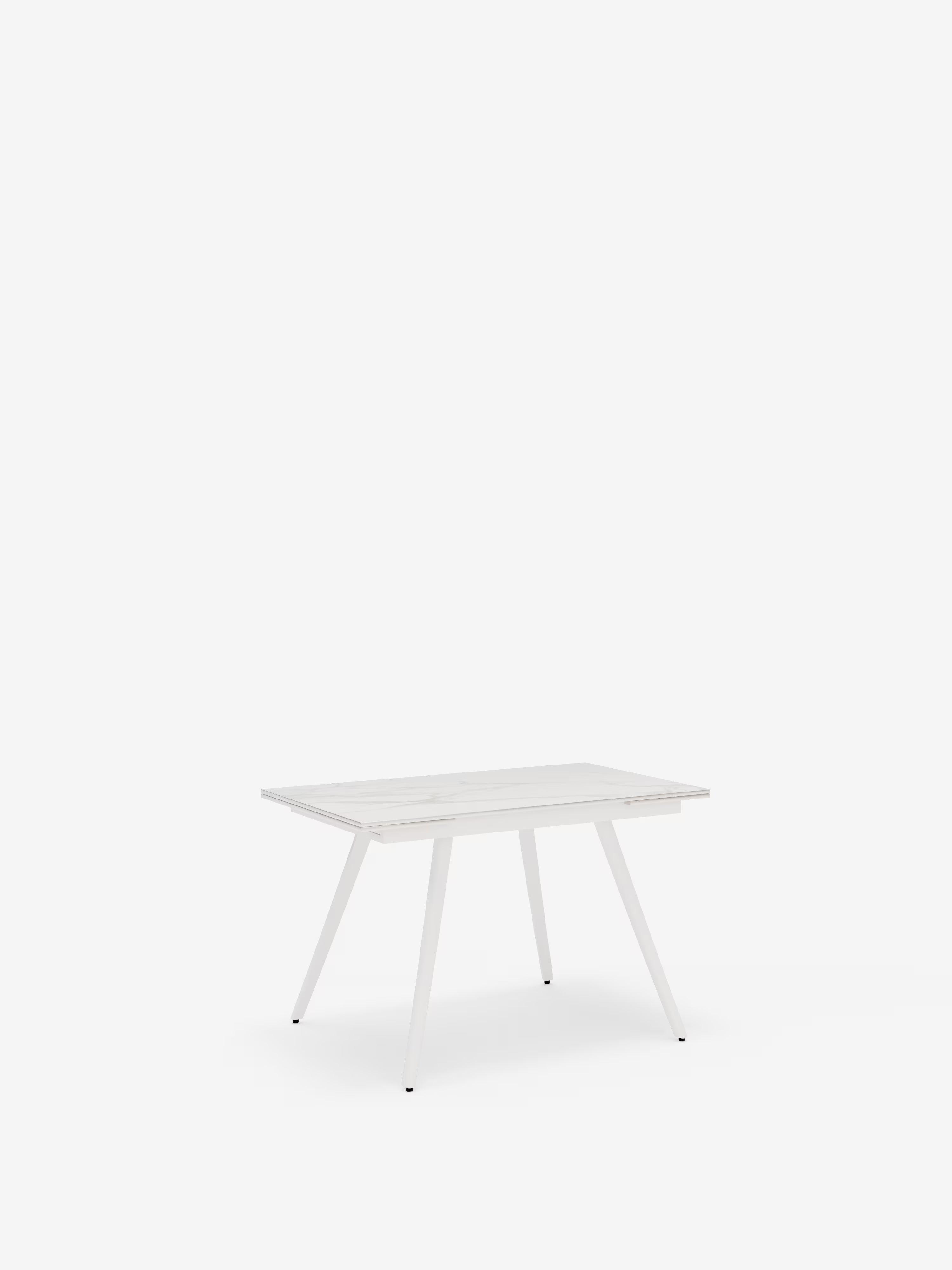 Oreste Mesa extensible efecto mármol blanco – base de metal blanco 120 (180) x 80 cm