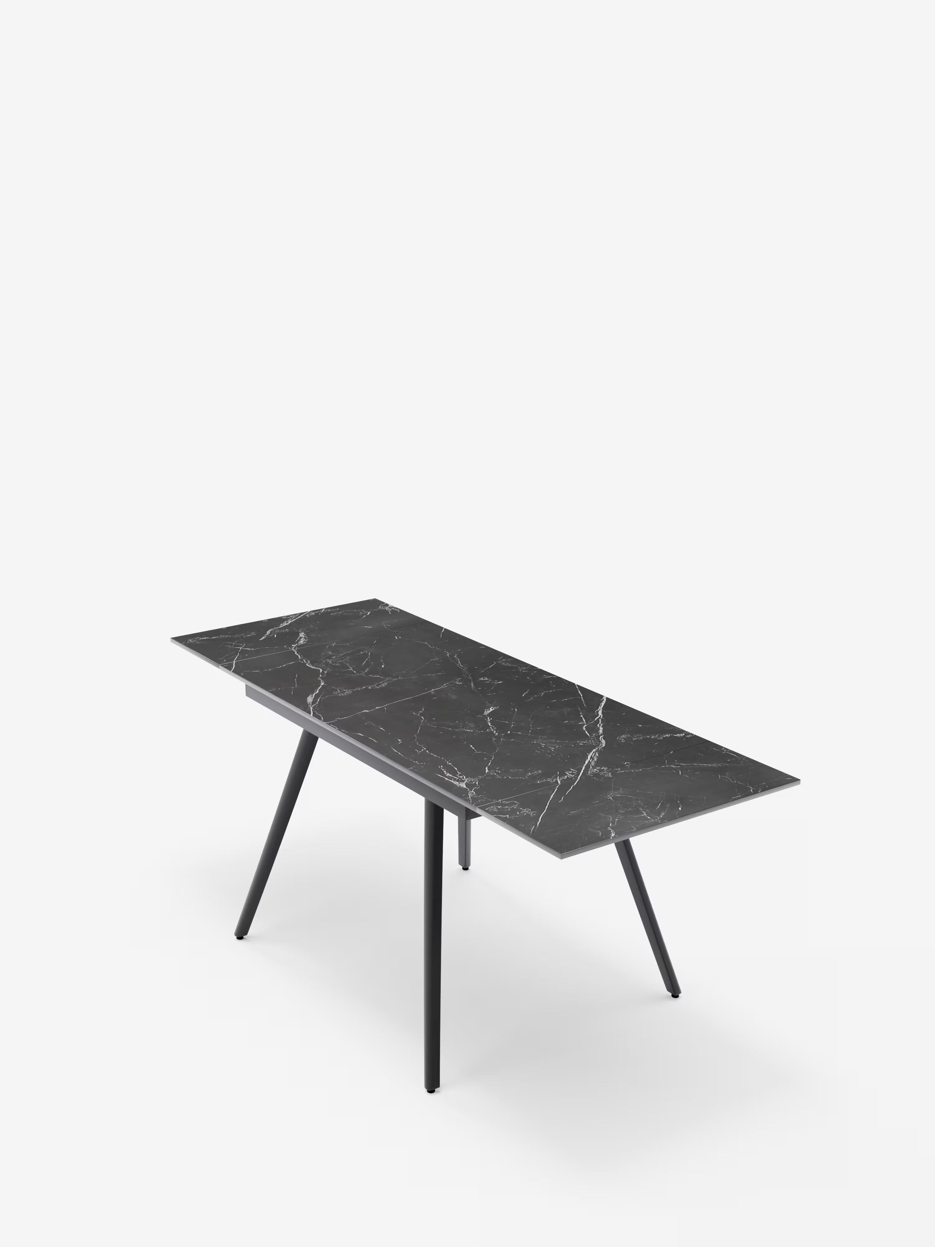 Oreste Mesa extensible efecto mármol negro – base de metal negro 120 (180) x 80 cm