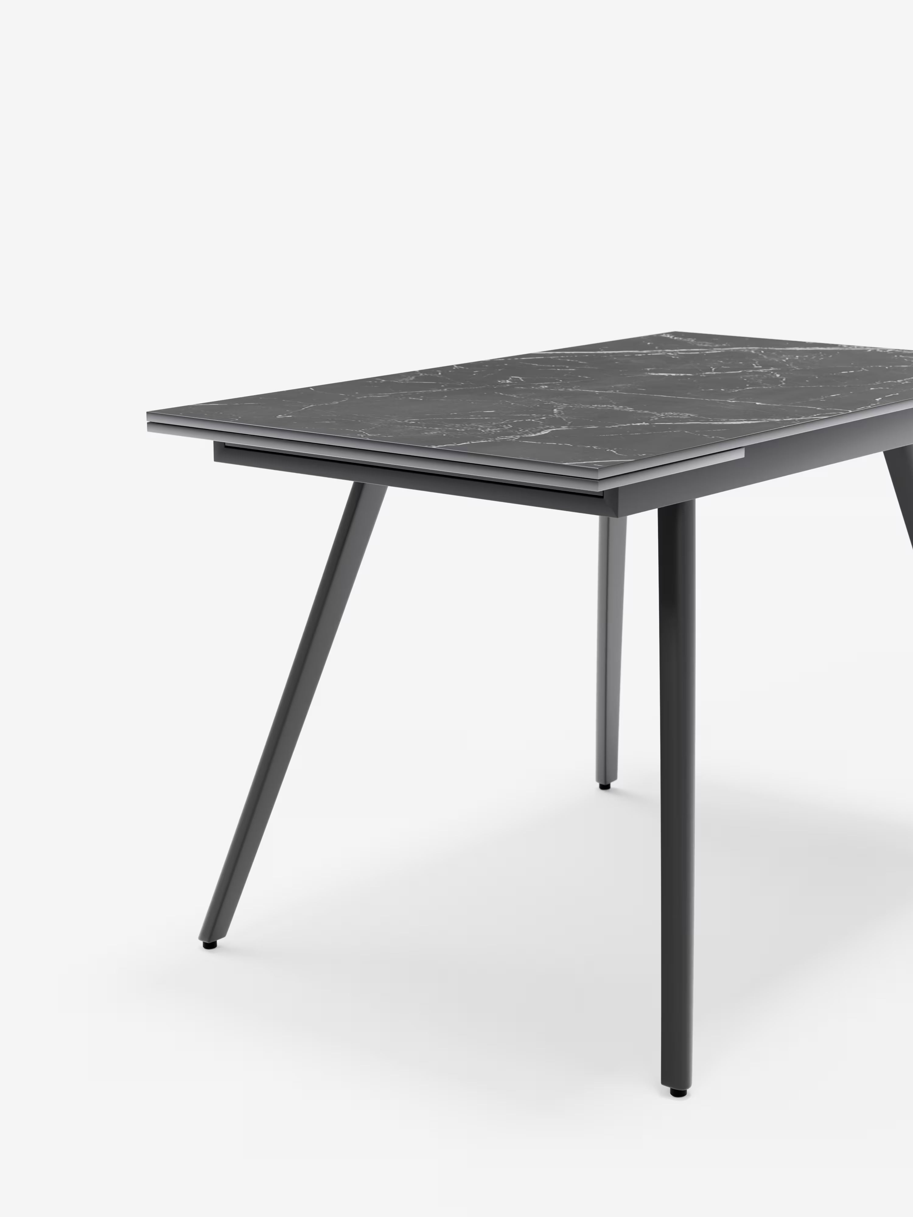 Oreste Mesa extensible efecto mármol negro – base de metal negro 120 (180) x 80 cm