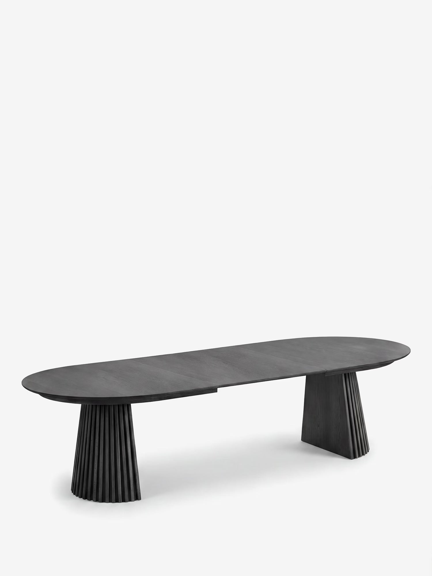 Osaka Mesa de comedor extensible sostenible FSC® 100% - roble negro y bases escultóricas de 200 a 300 cm