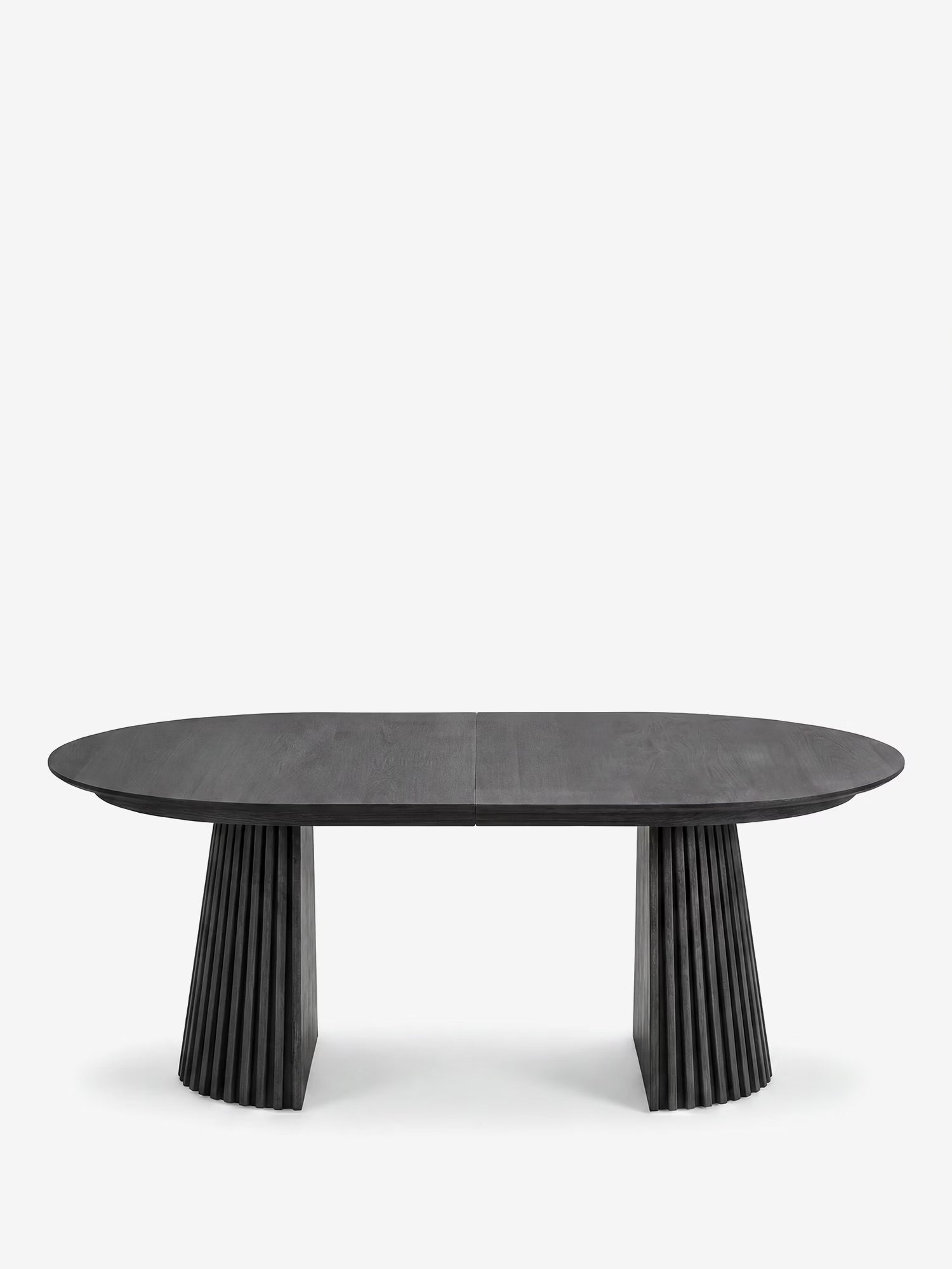 Osaka Mesa de comedor extensible sostenible FSC® 100% - roble negro y bases escultóricas de 200 a 300 cm