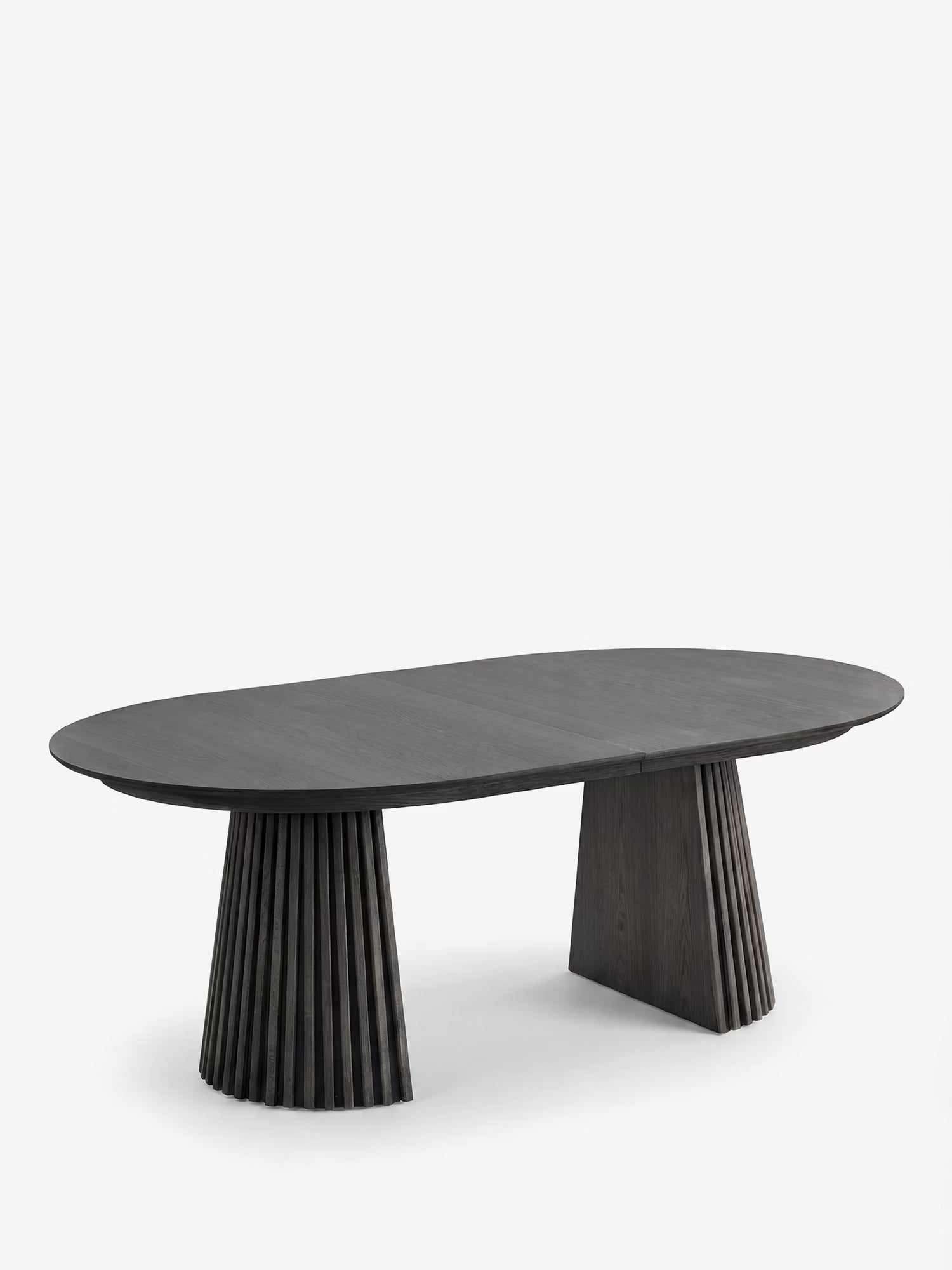 Osaka Mesa de comedor extensible sostenible FSC® 100% - roble negro y bases escultóricas de 200 a 300 cm