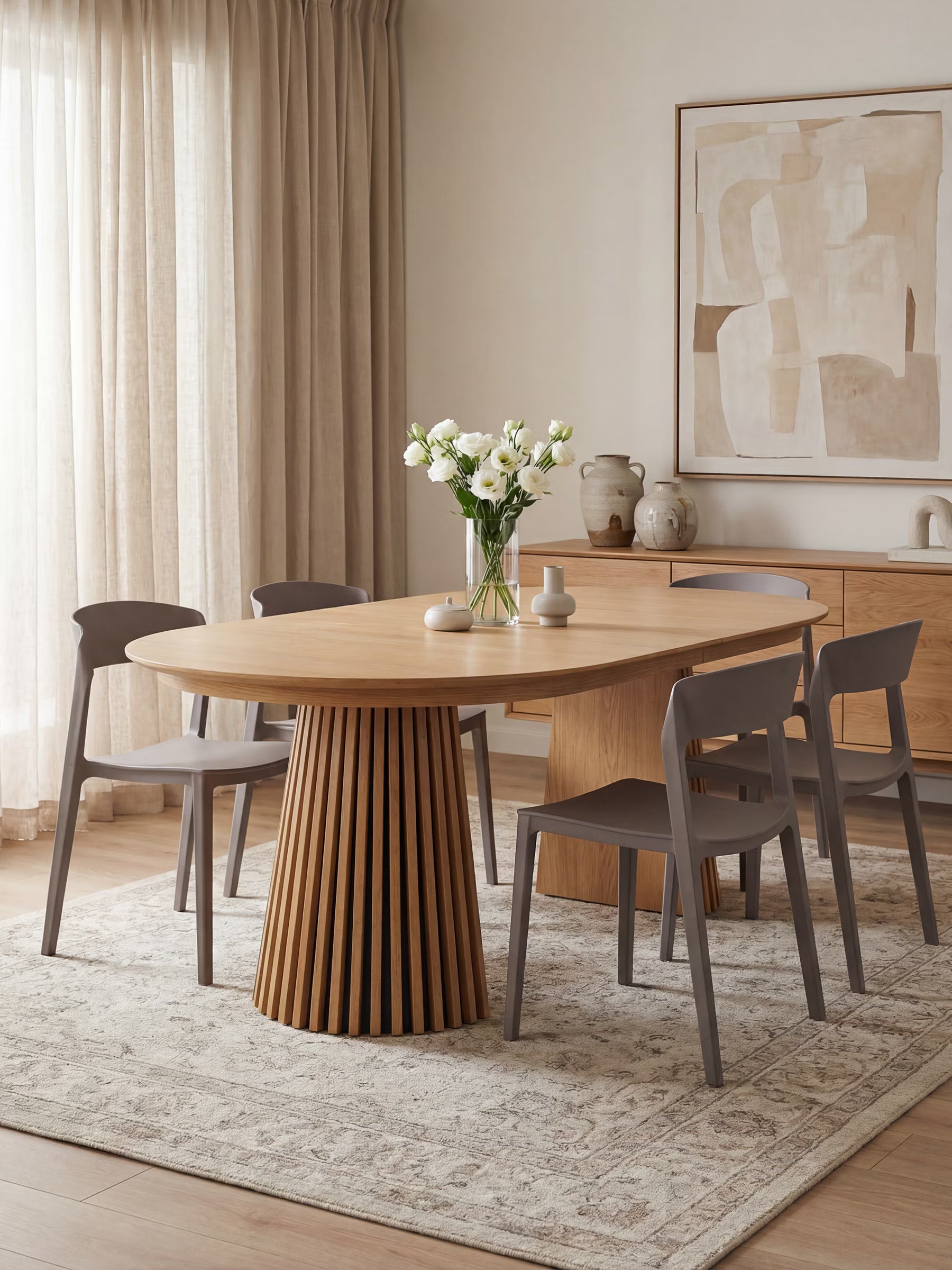 Osaka Mesa de comedor extensible en roble natural y bases escultóricas - de 200 a 300 cm FSC® 100%