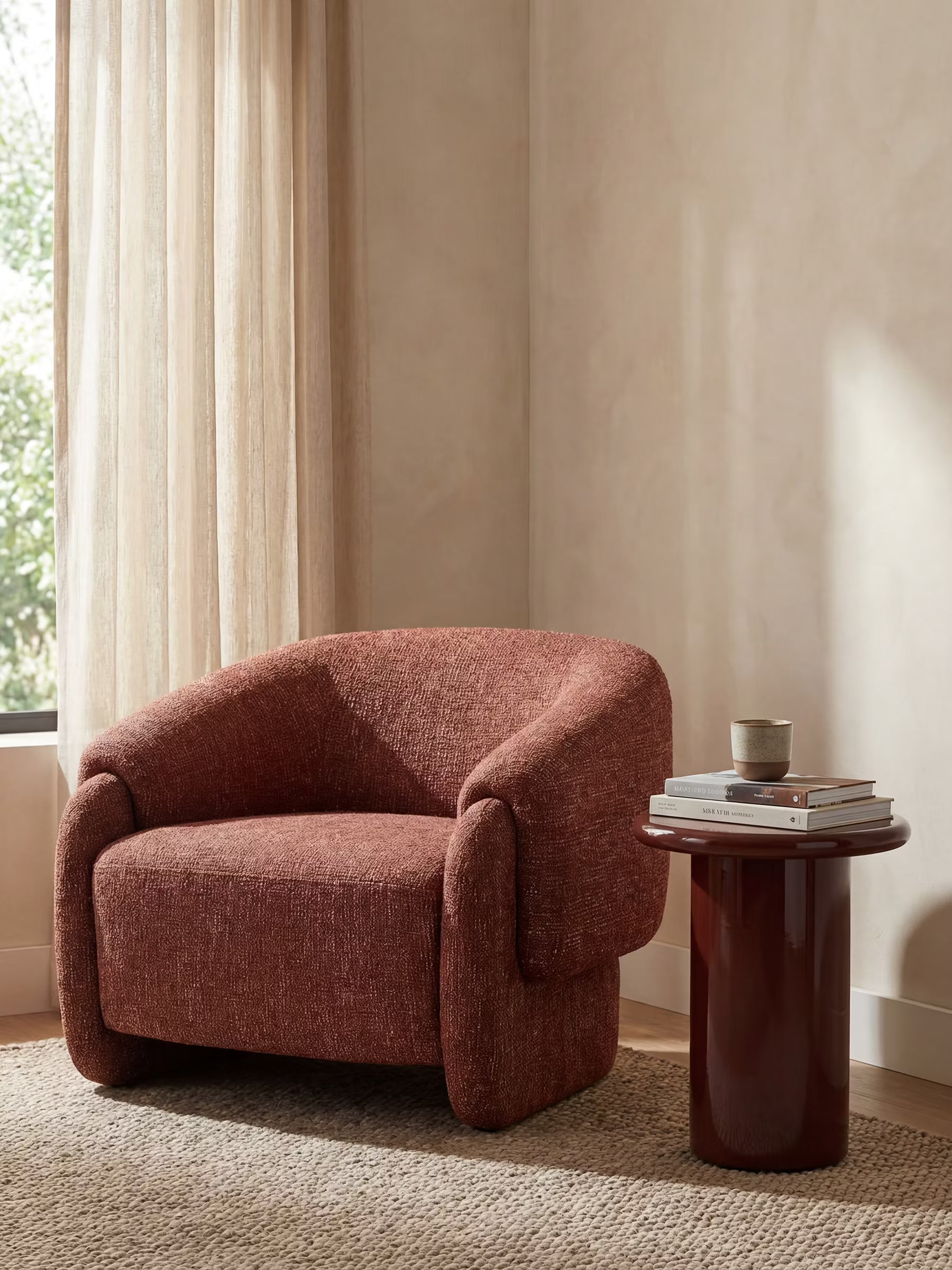Hamilton Poltrona lounge imbottita FSC® 100% in tessuto Bouclé bourdeaux mix