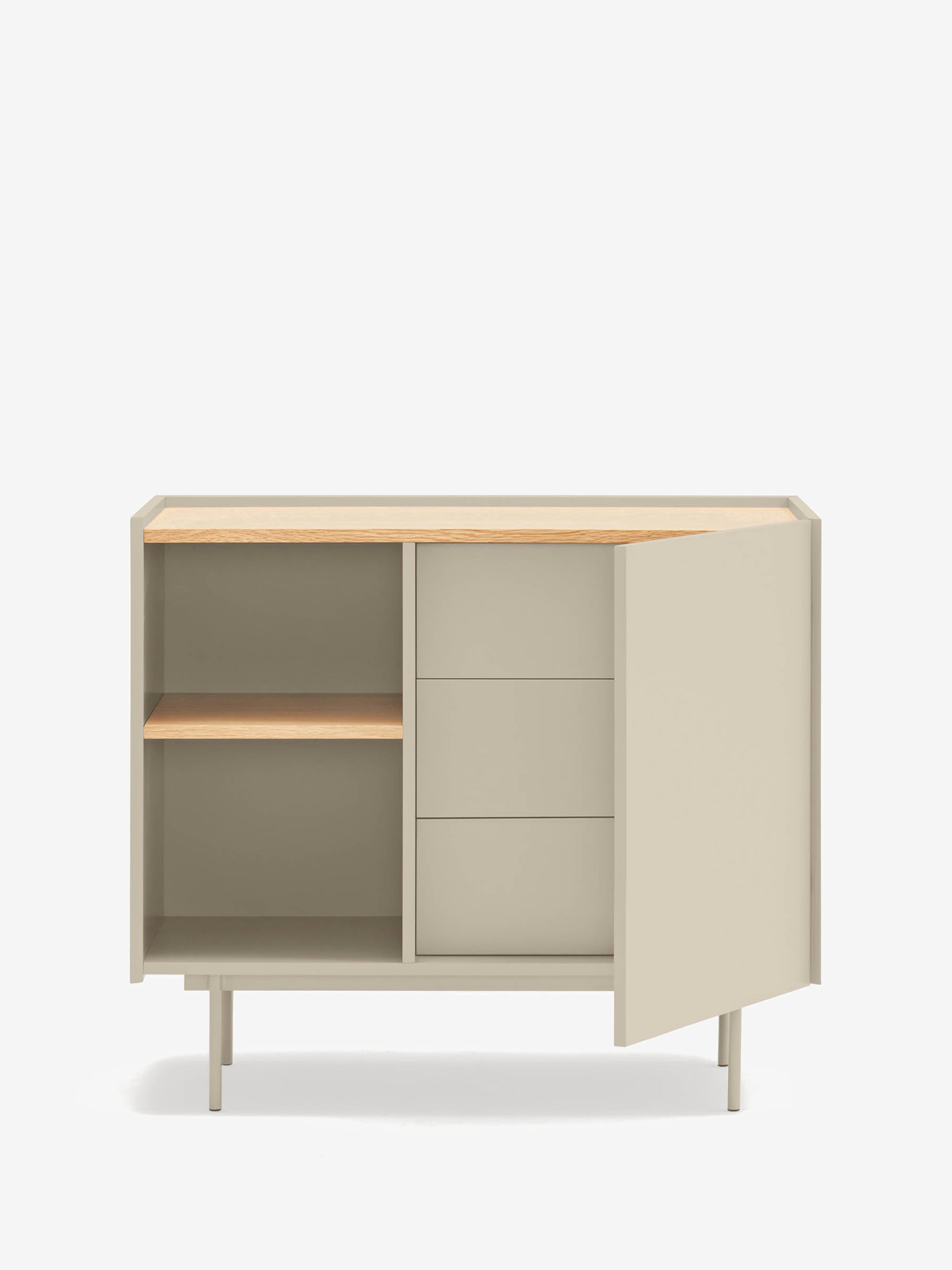 Otto cassettiera in rovere naturale e beige sabbia – Comò moderno 88 x 78 cm