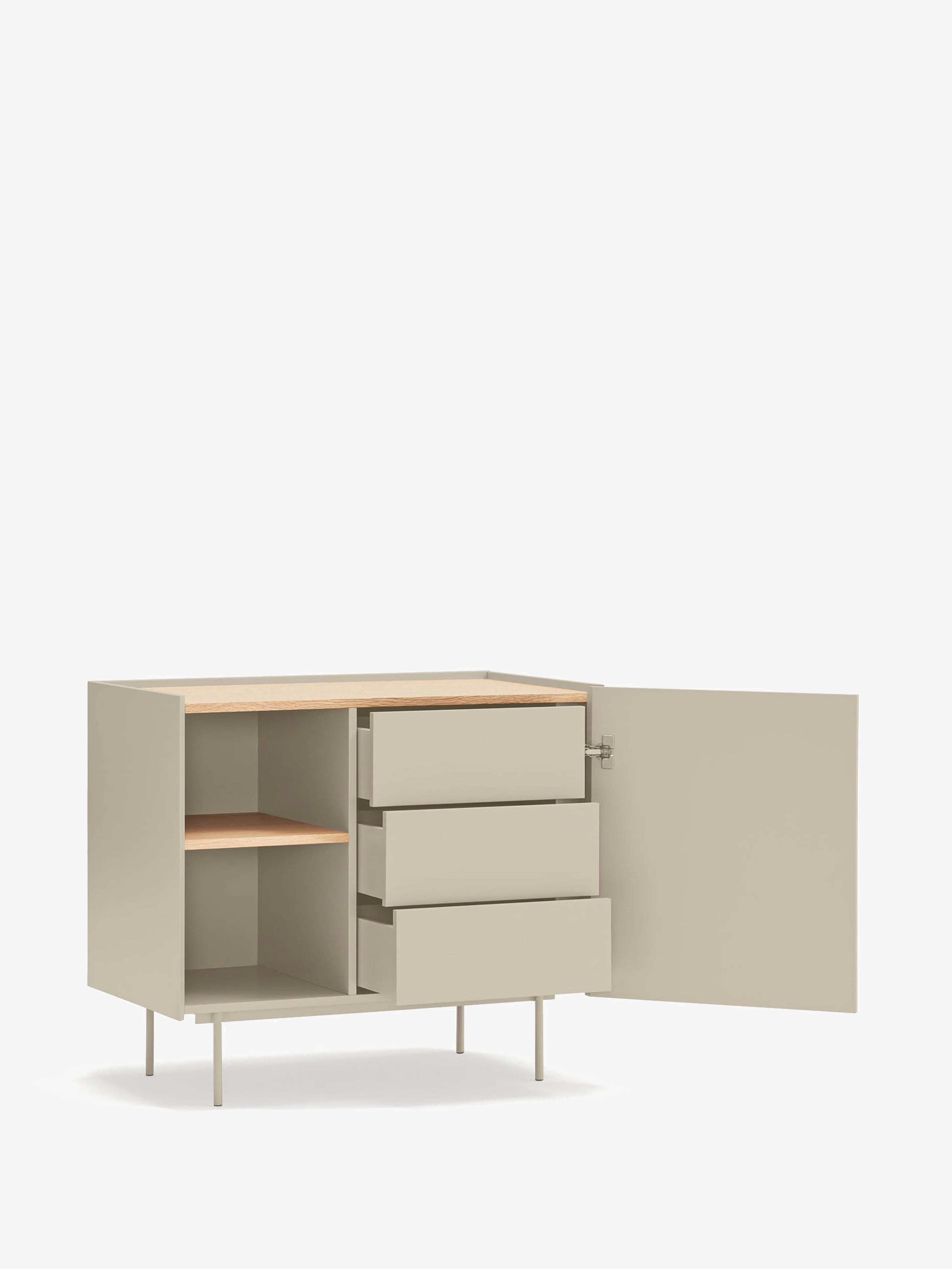 Otto cassettiera in rovere naturale e beige sabbia – Comò moderno 88 x 78 cm
