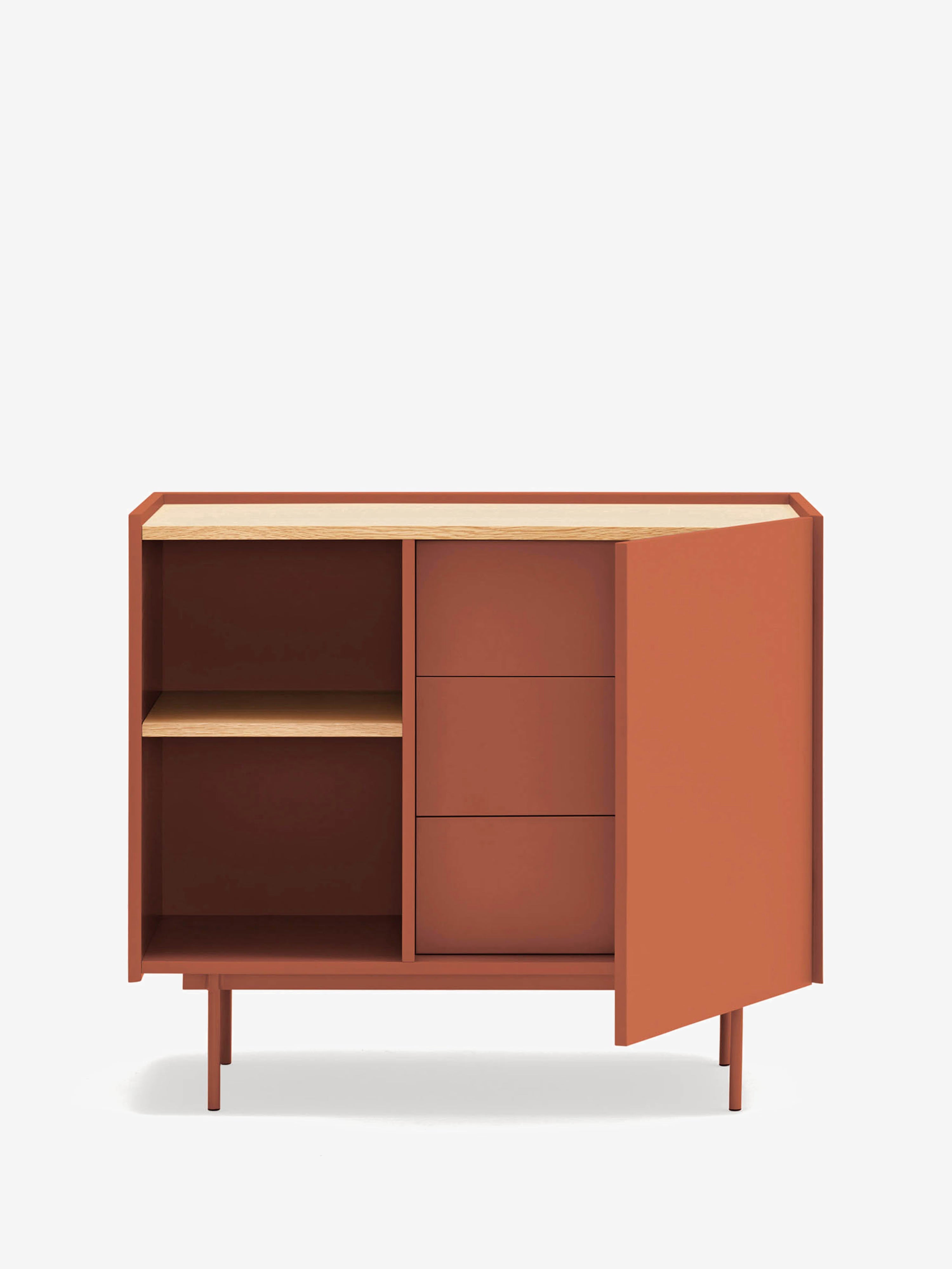 Otto cassettiera in rovere naturale e terracotta – Comò moderno 88 x 78 cm