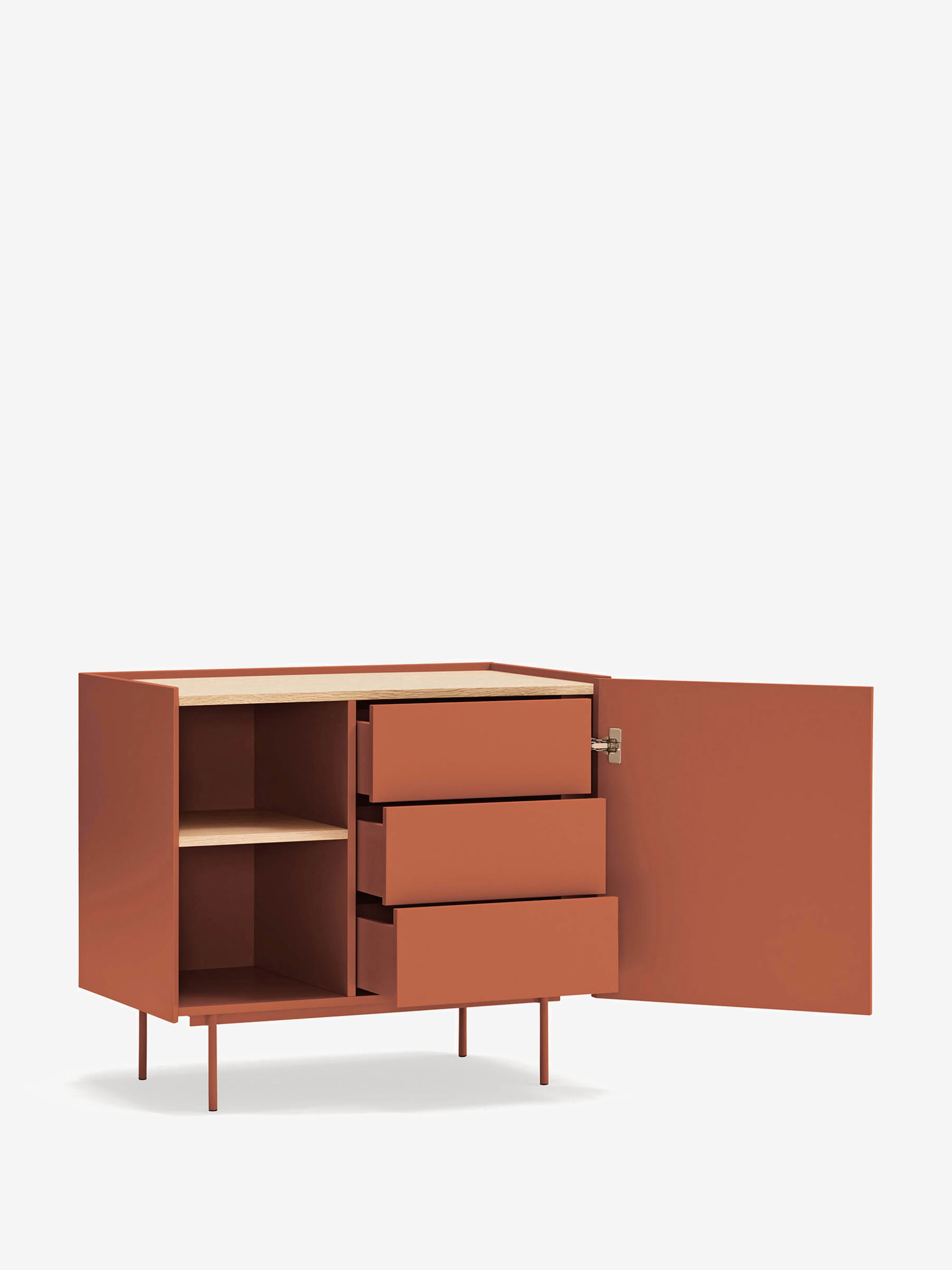 Otto cassettiera in rovere naturale e terracotta – Comò moderno 88 x 78 cm