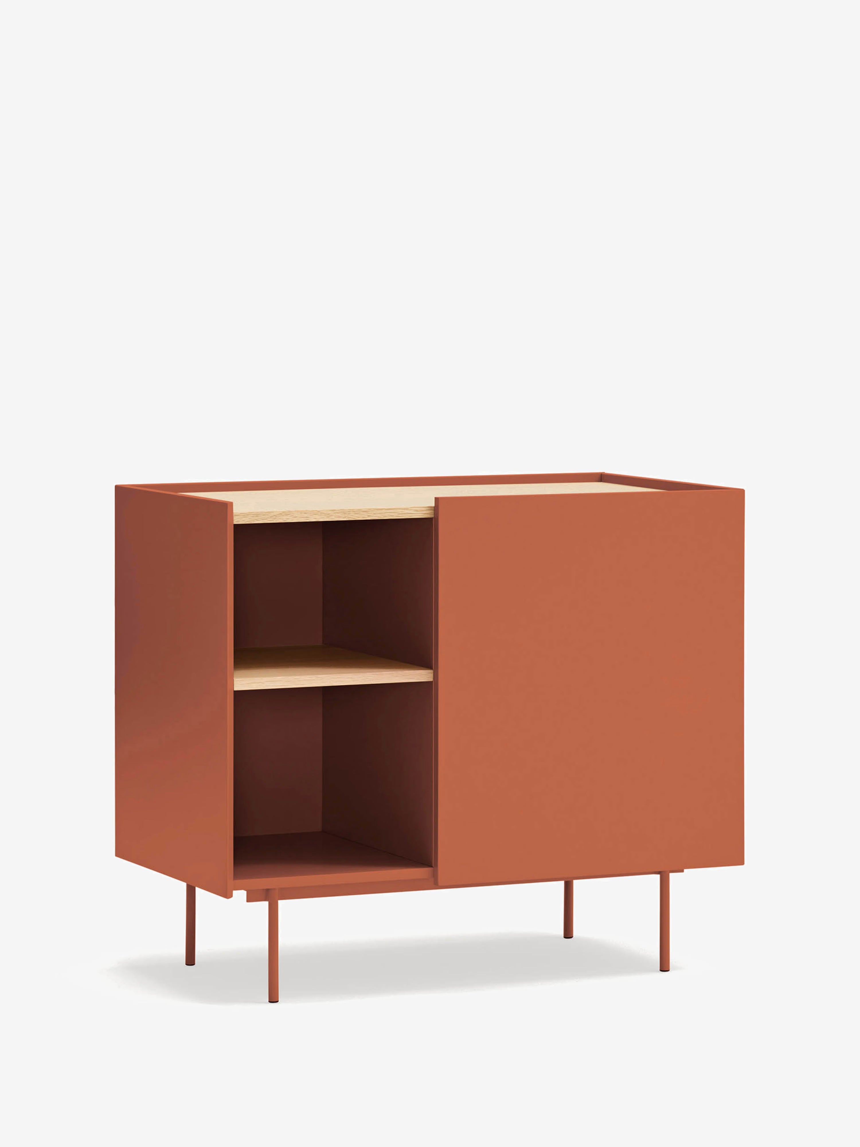 Otto cassettiera in rovere naturale e terracotta – Comò moderno 88 x 78 cm