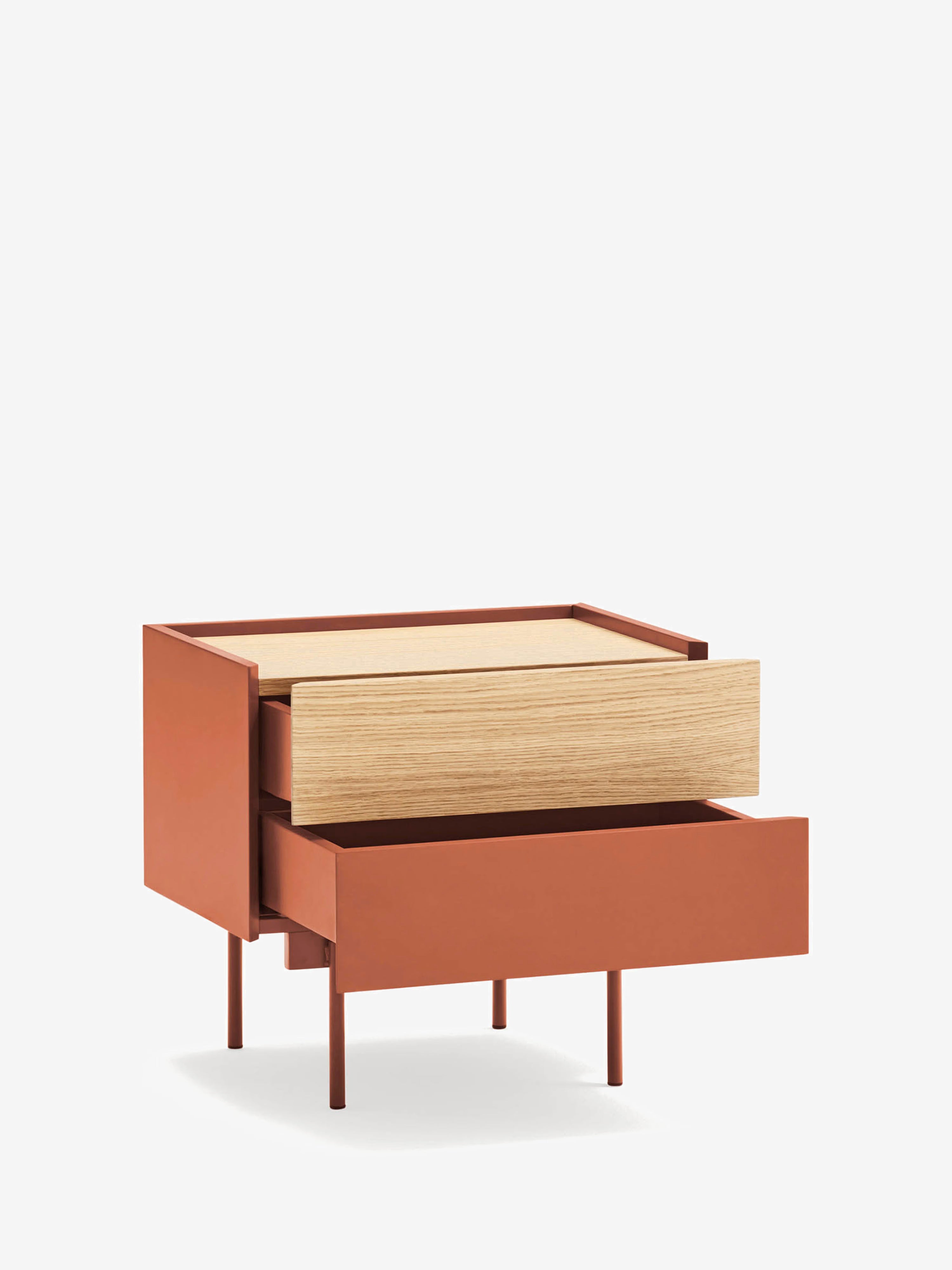 Otto comodino in rovere e terracotta – design moderno 50 x 47 cm