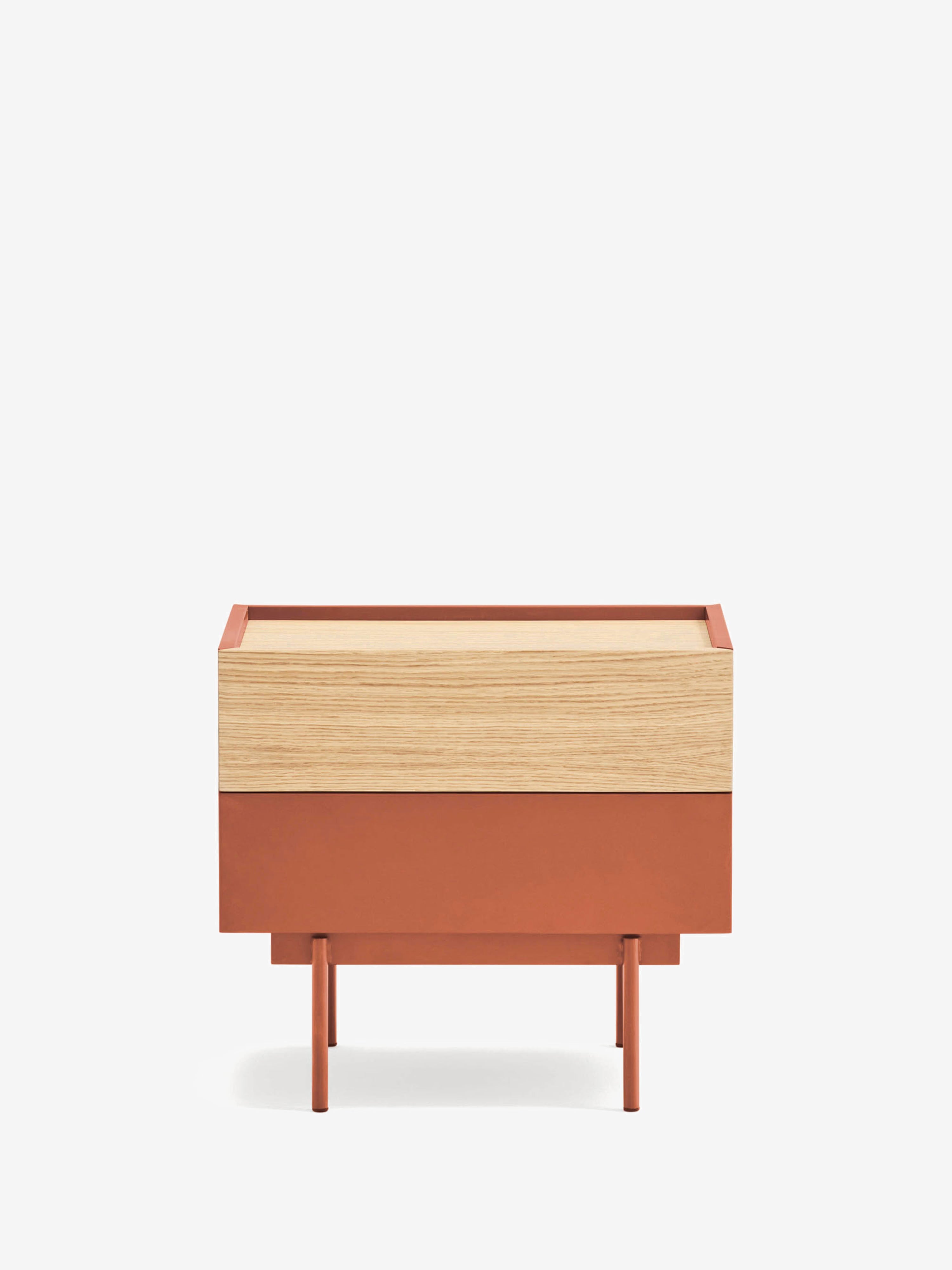Otto comodino in rovere e terracotta – design moderno 50 x 47 cm