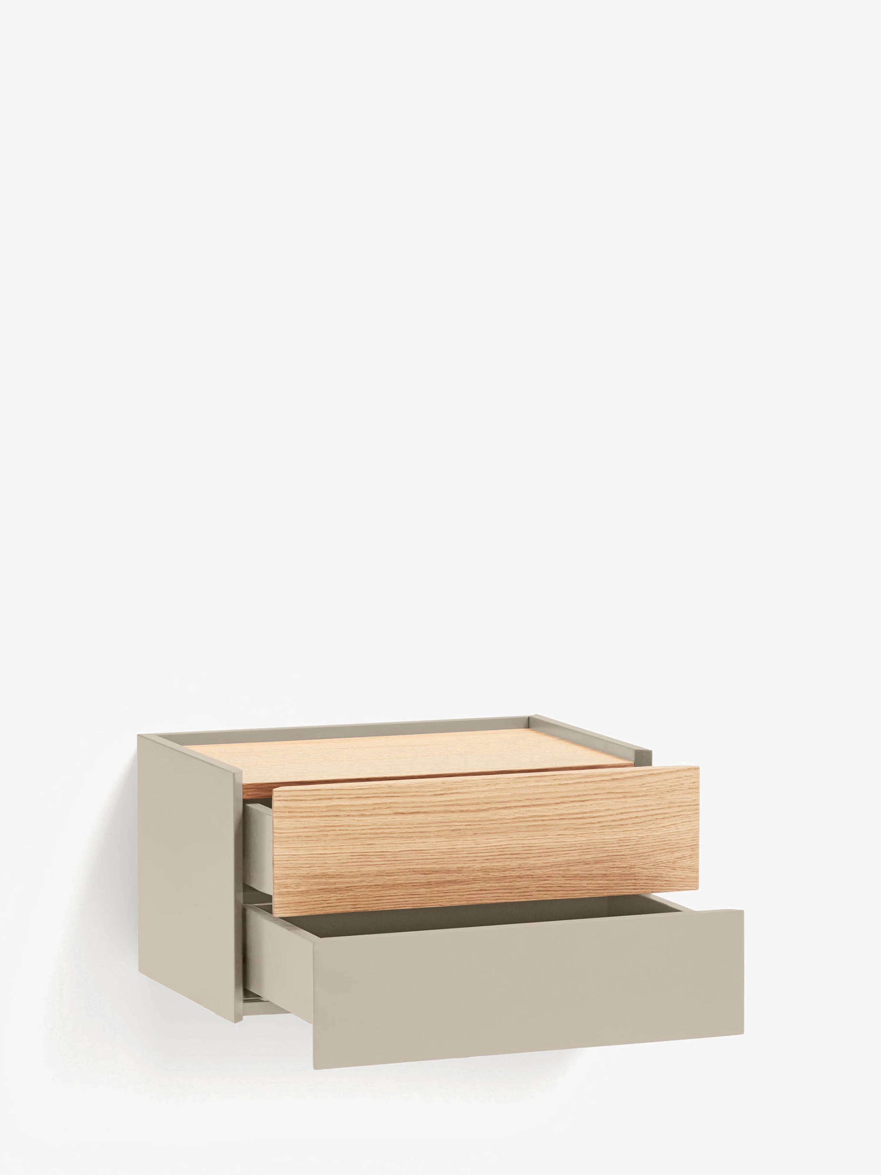 Otto comodino sospeso in rovere naturale e beige sabbia – 50 x 29 cm