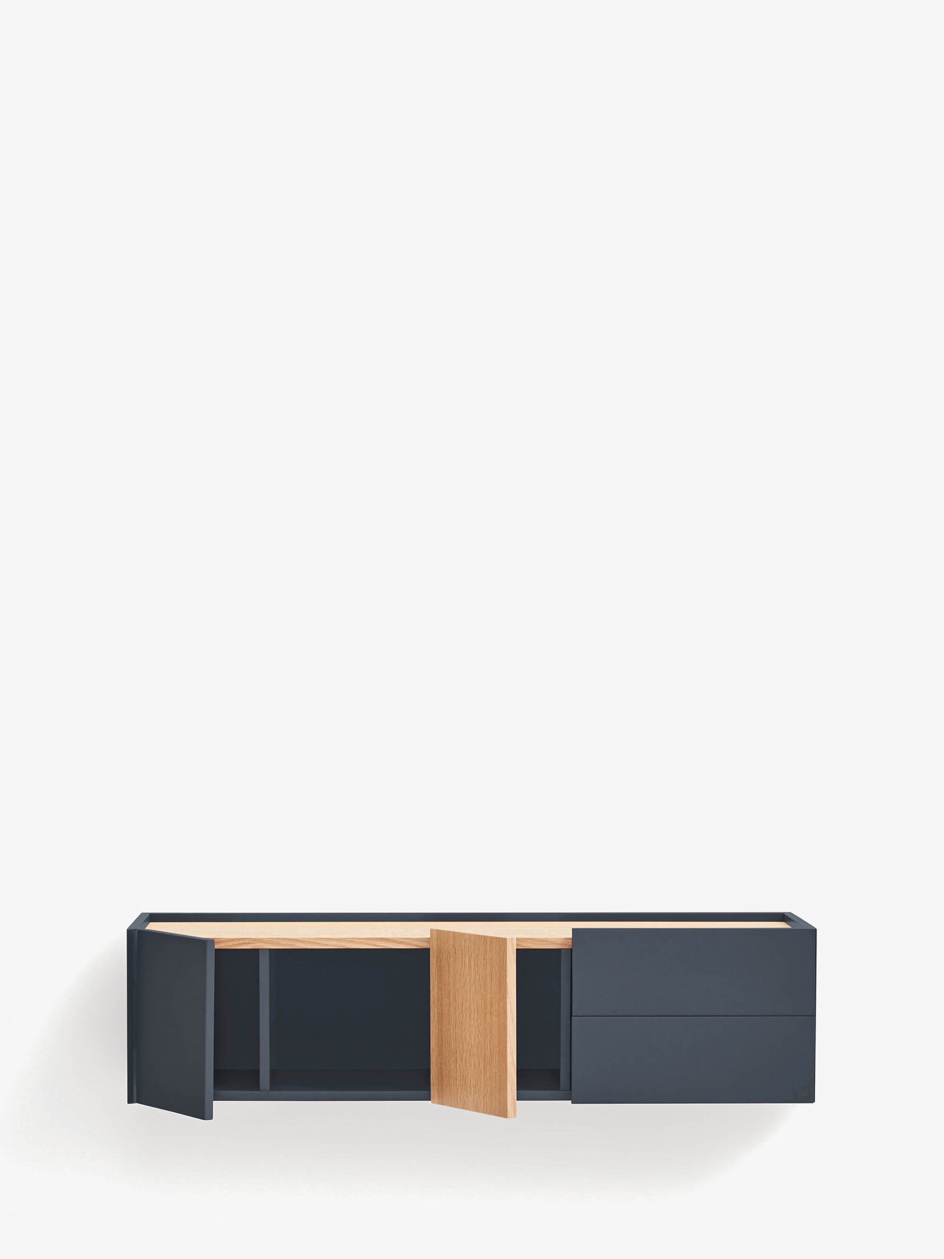 Otto consola suspendida en roble natural y mdf lacado antracita 110 x 29 cm