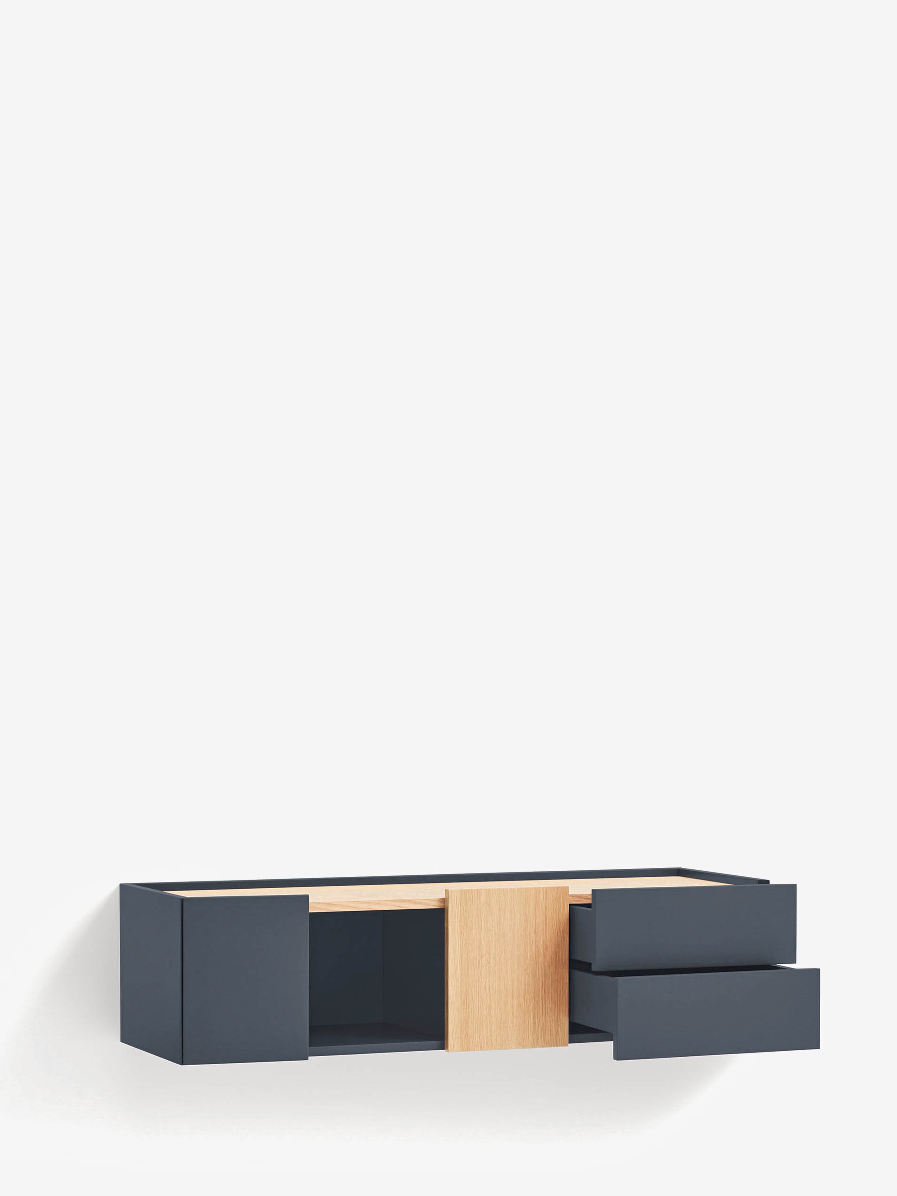 Otto consola suspendida en roble natural y mdf lacado antracita 110 x 29 cm