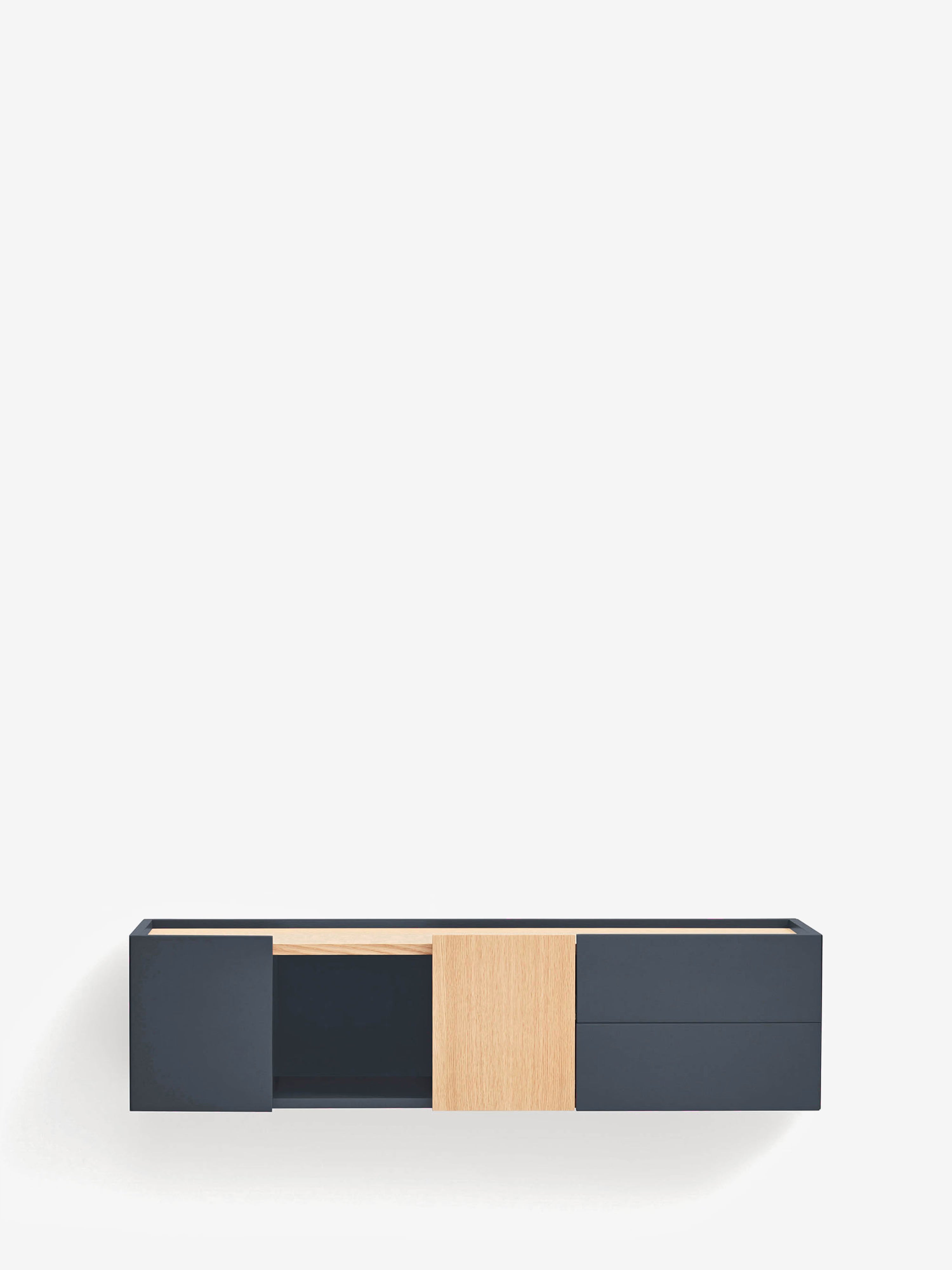Otto consola suspendida en roble natural y mdf lacado antracita 110 x 29 cm