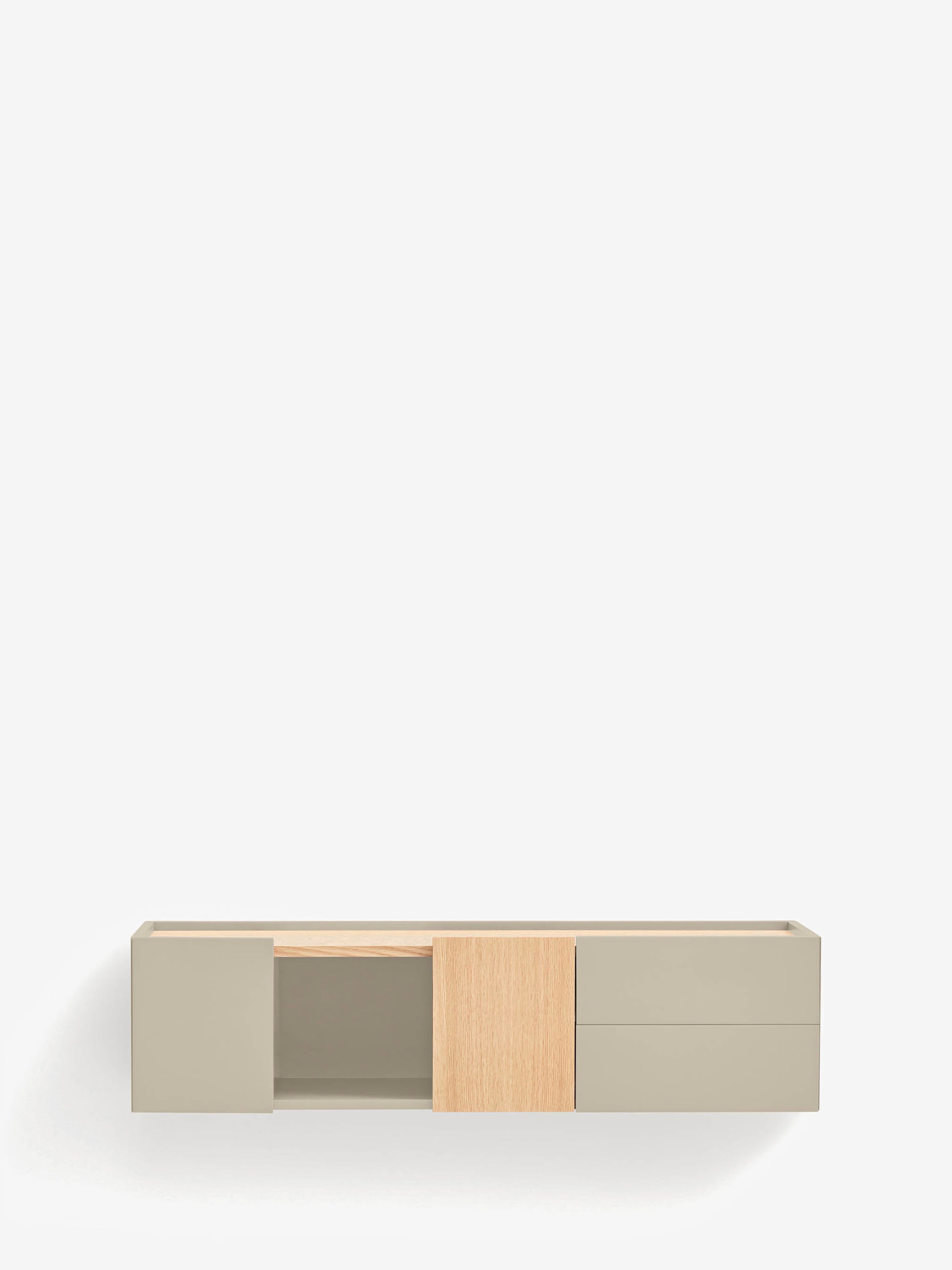Otto consola suspendida en roble natural y mdf lacado beige arena 110 x 29 cm