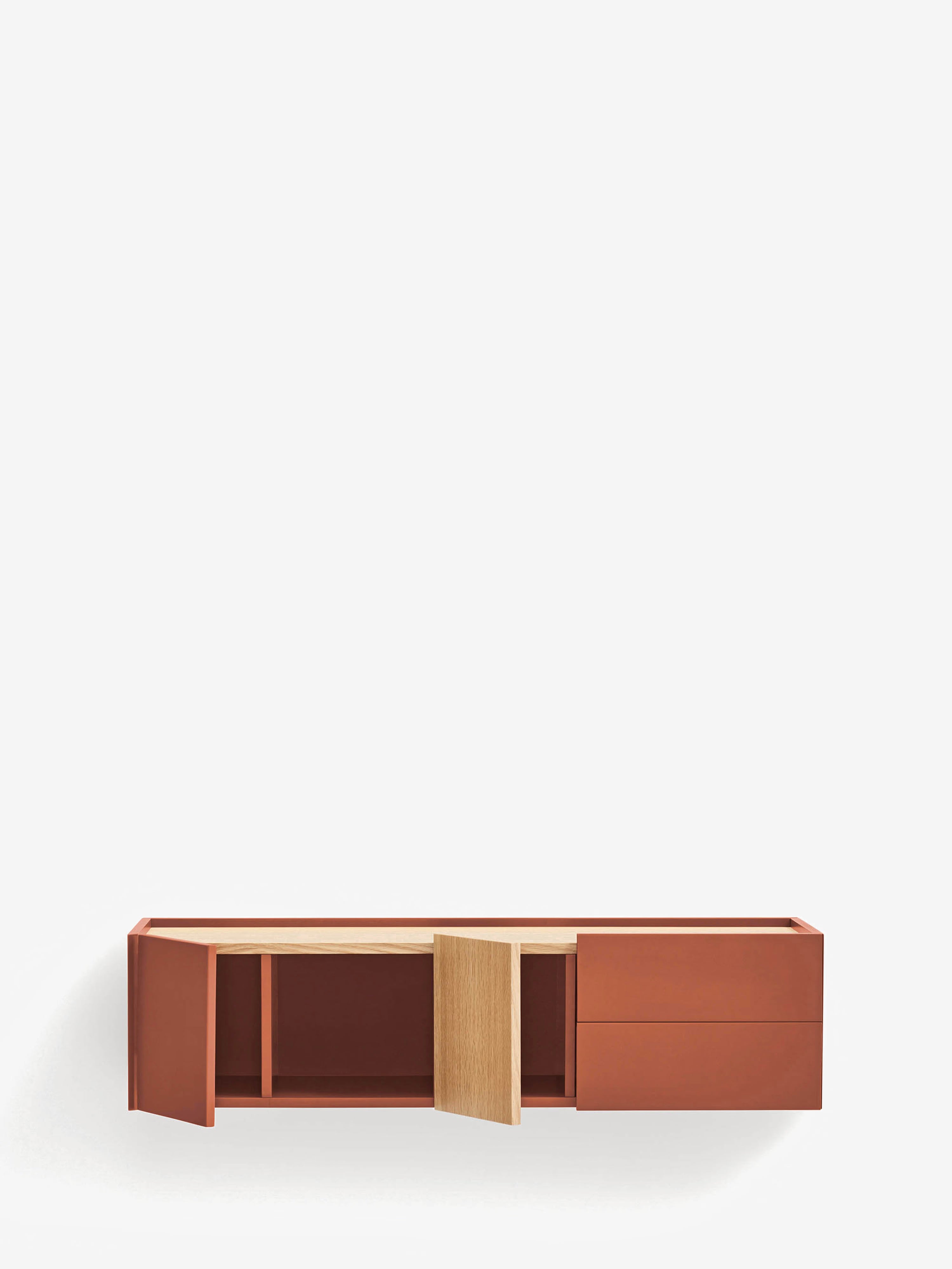 Otto consola suspendida en roble natural y mdf lacado terracota 110 x 29 cm