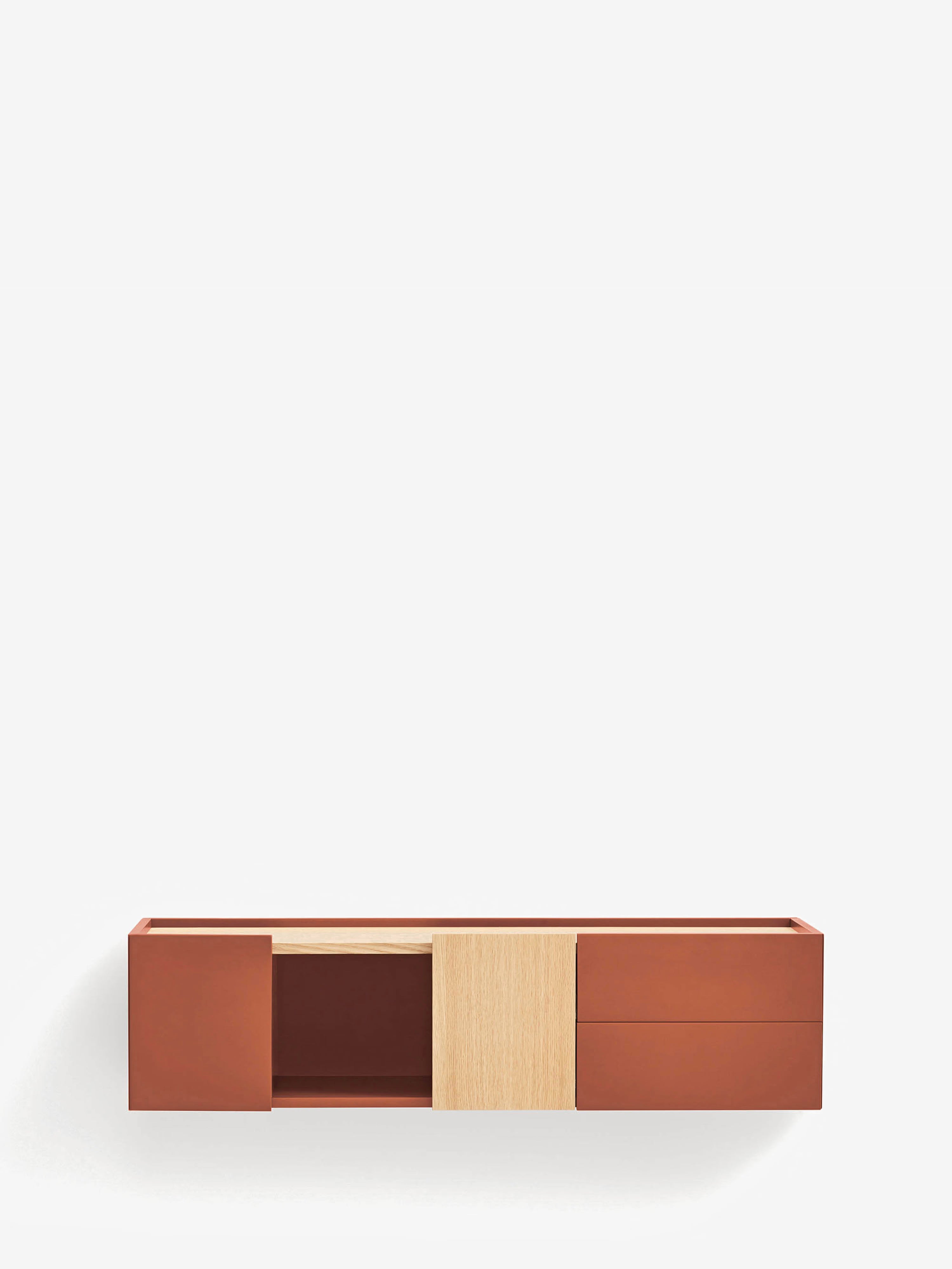 Otto consola suspendida en roble natural y mdf lacado terracota 110 x 29 cm