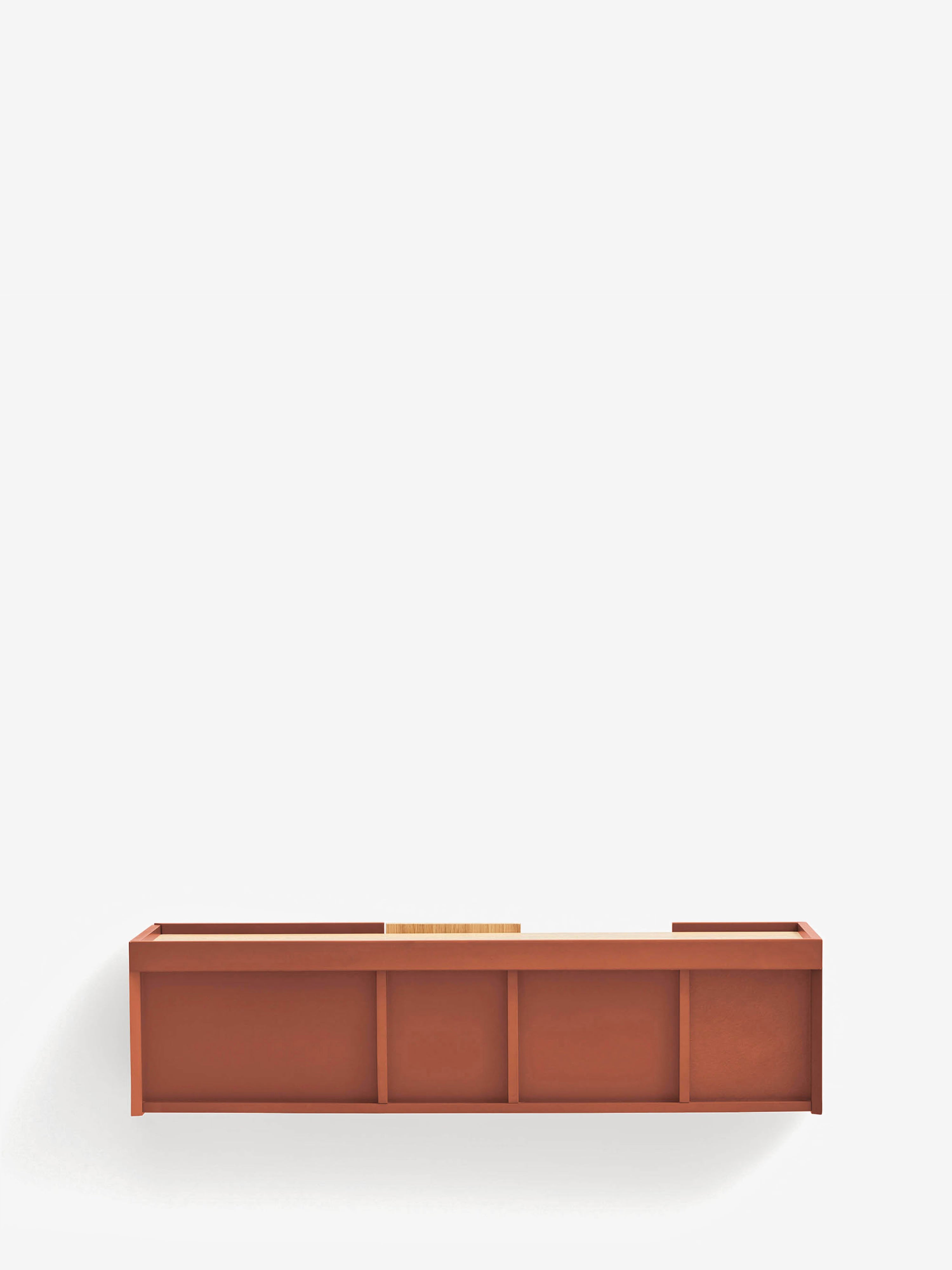 Otto consola suspendida en roble natural y mdf lacado terracota 110 x 29 cm