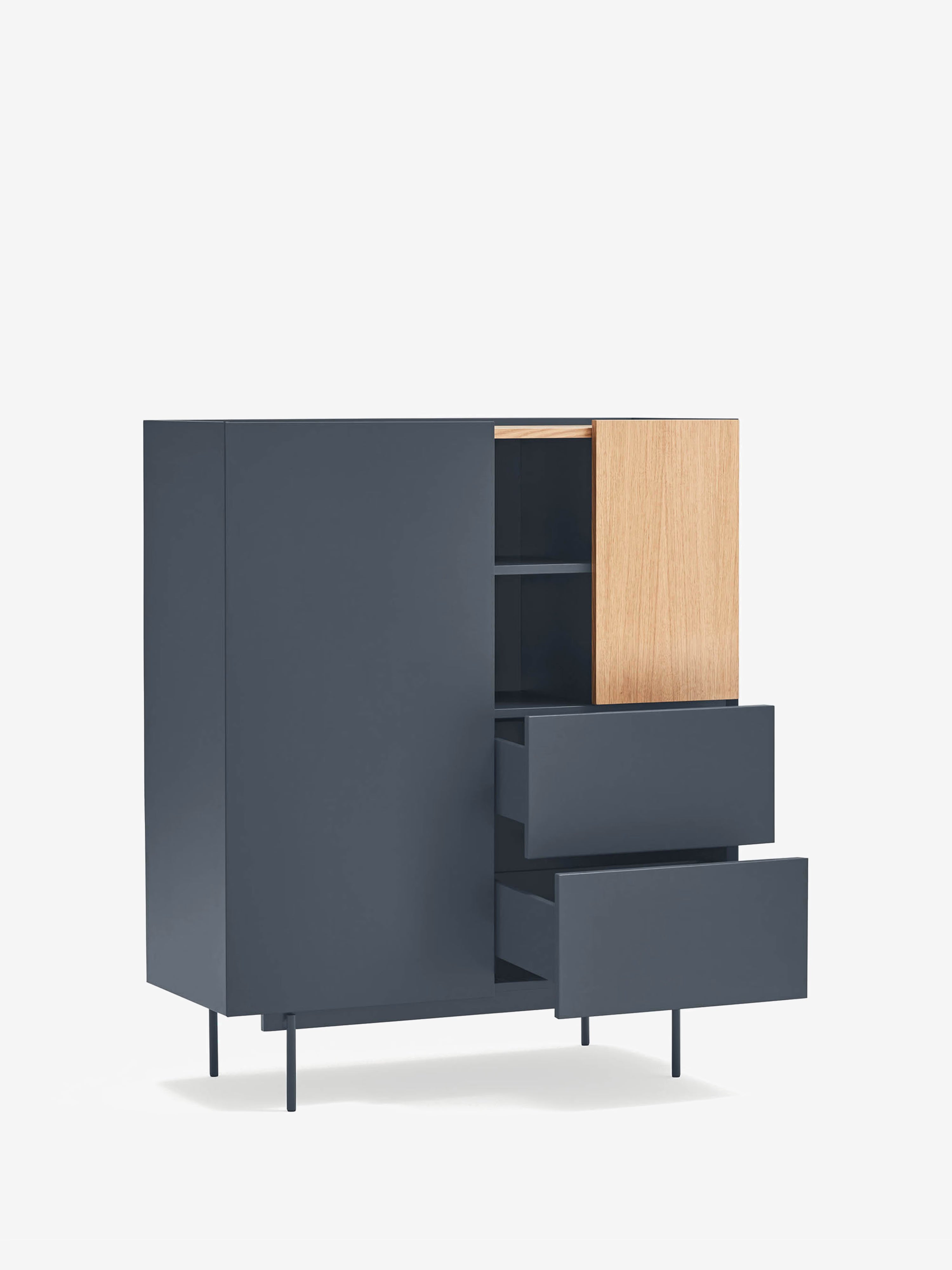 Otto aparador alto en roble y MDF antracita - Aparador moderno 100 x 120 cm