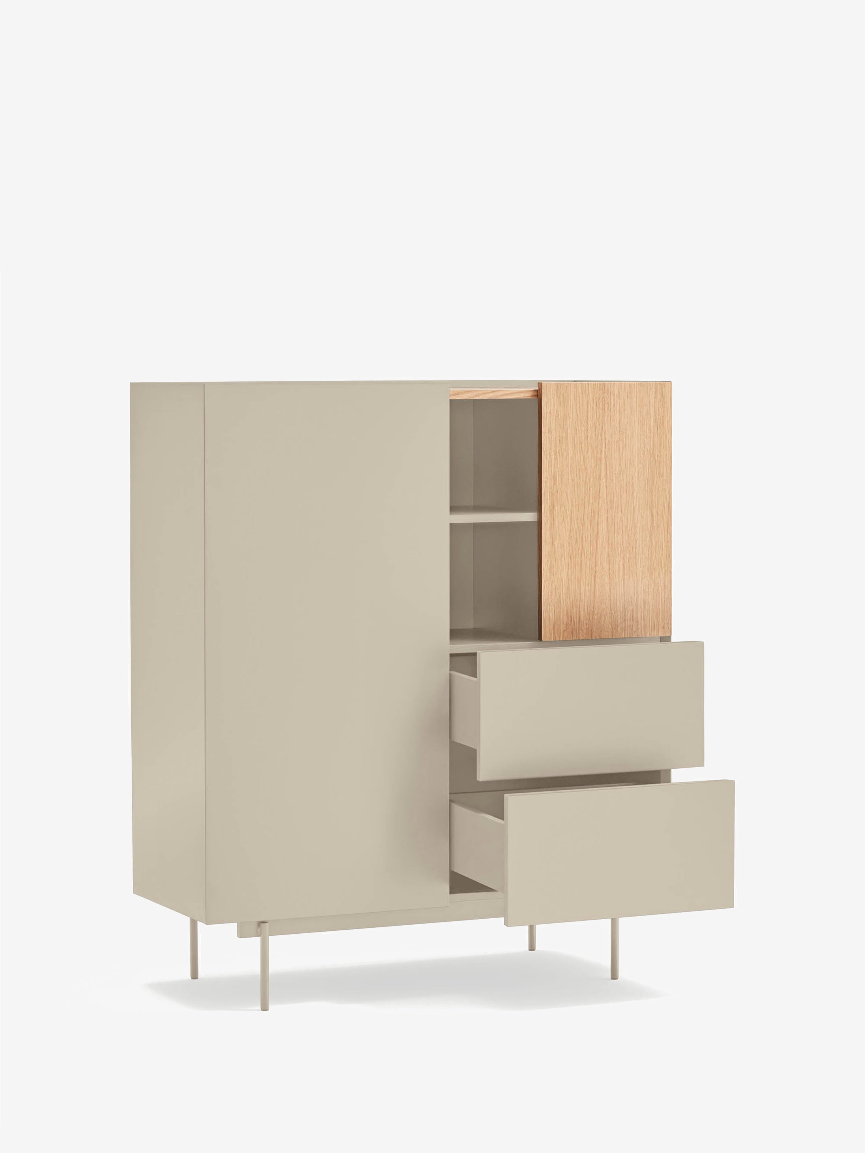 Otto buffet haut en chêne et beige sable - Buffet moderne 100 x 120 cm