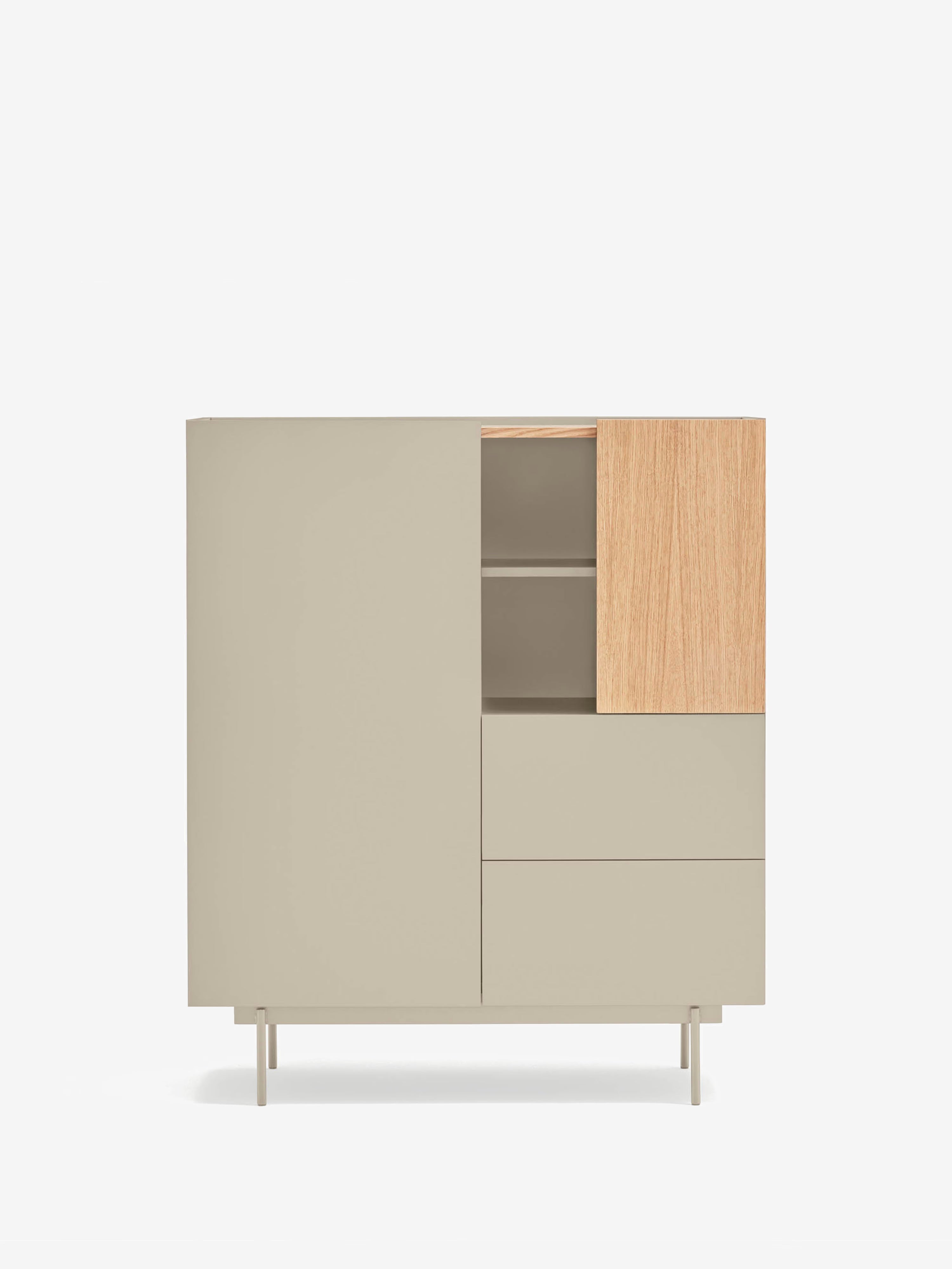 Otto aparador alto en roble y beige arena - Aparador moderno 100 x 120 cm