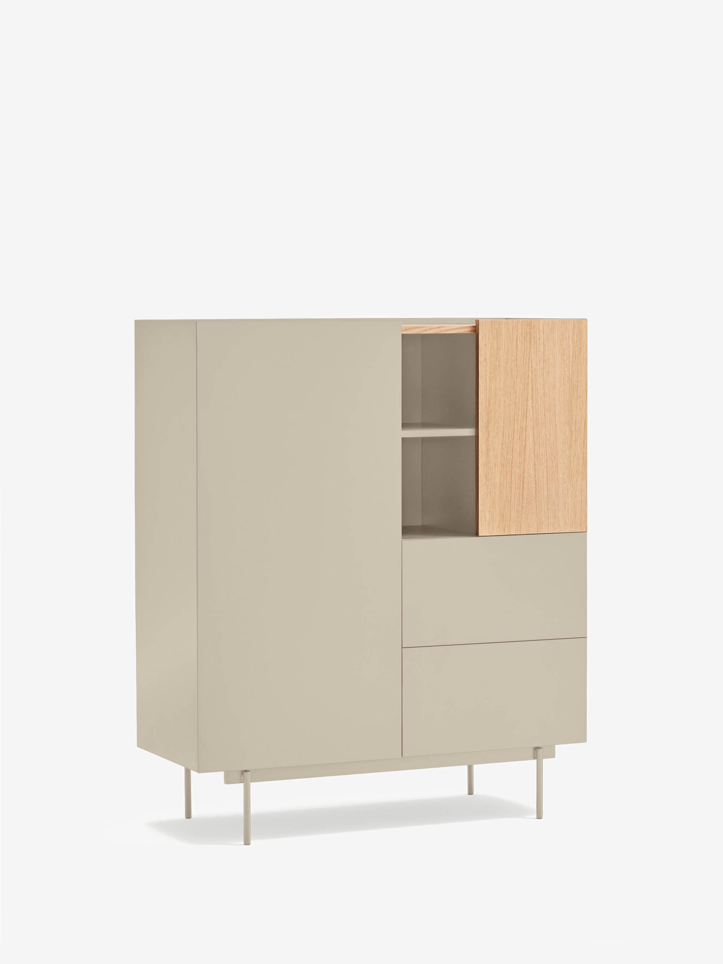 Otto buffet haut en chêne et beige sable - Buffet moderne 100 x 120 cm