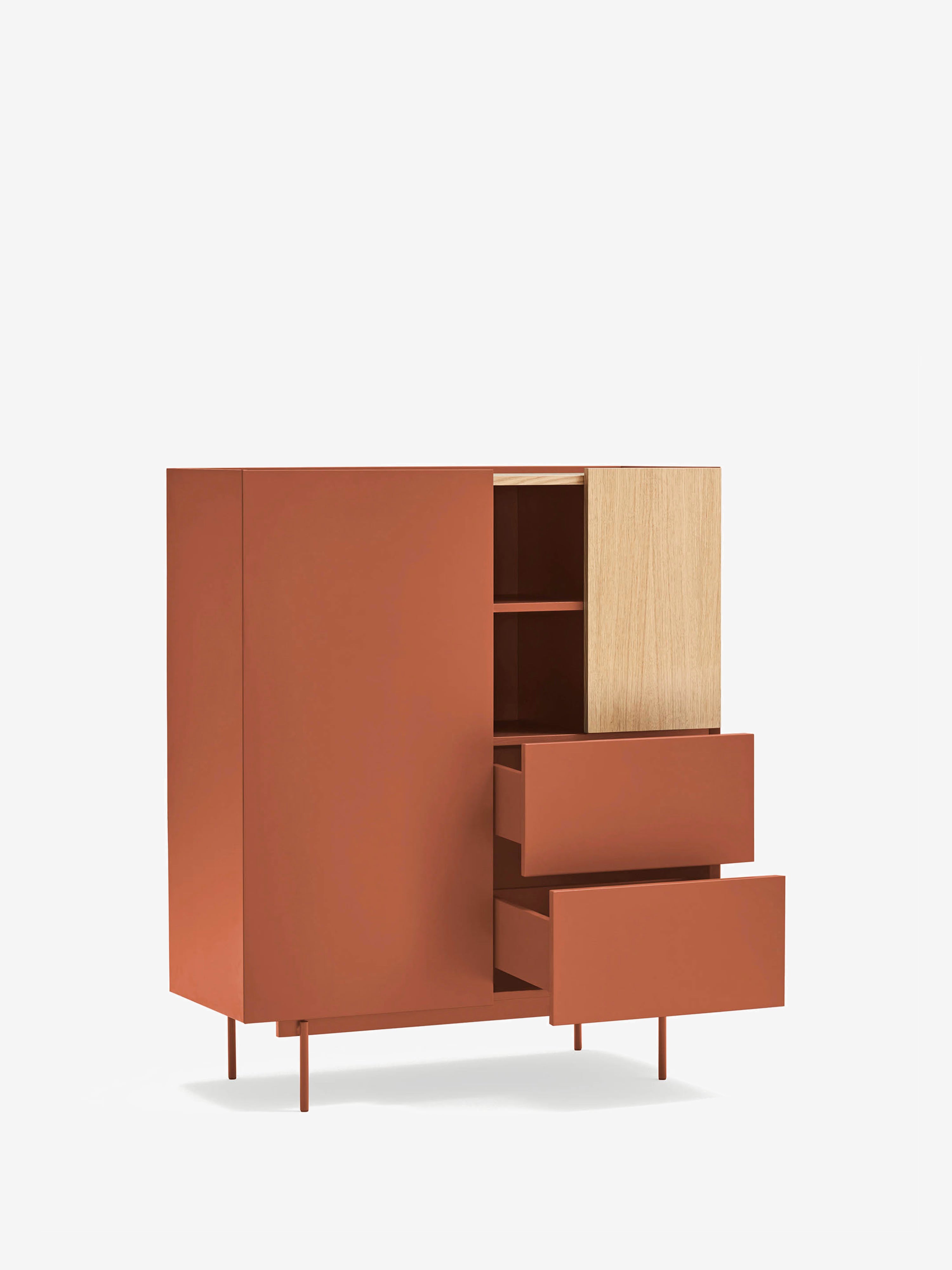Otto aparador alto en roble y MDF terracota - Aparador moderno 100 x 120 cm