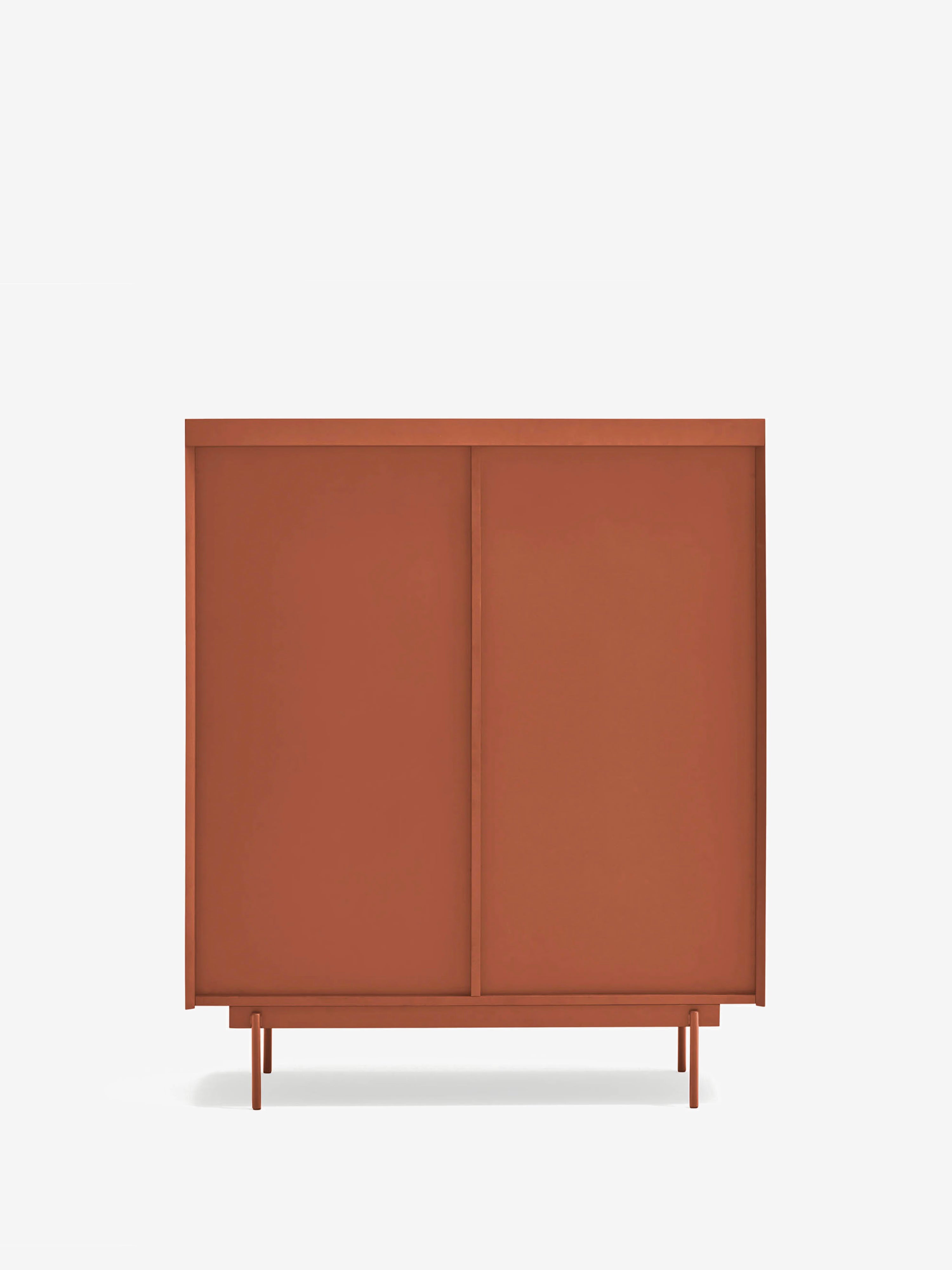 Otto aparador alto en roble y MDF terracota - Aparador moderno 100 x 120 cm