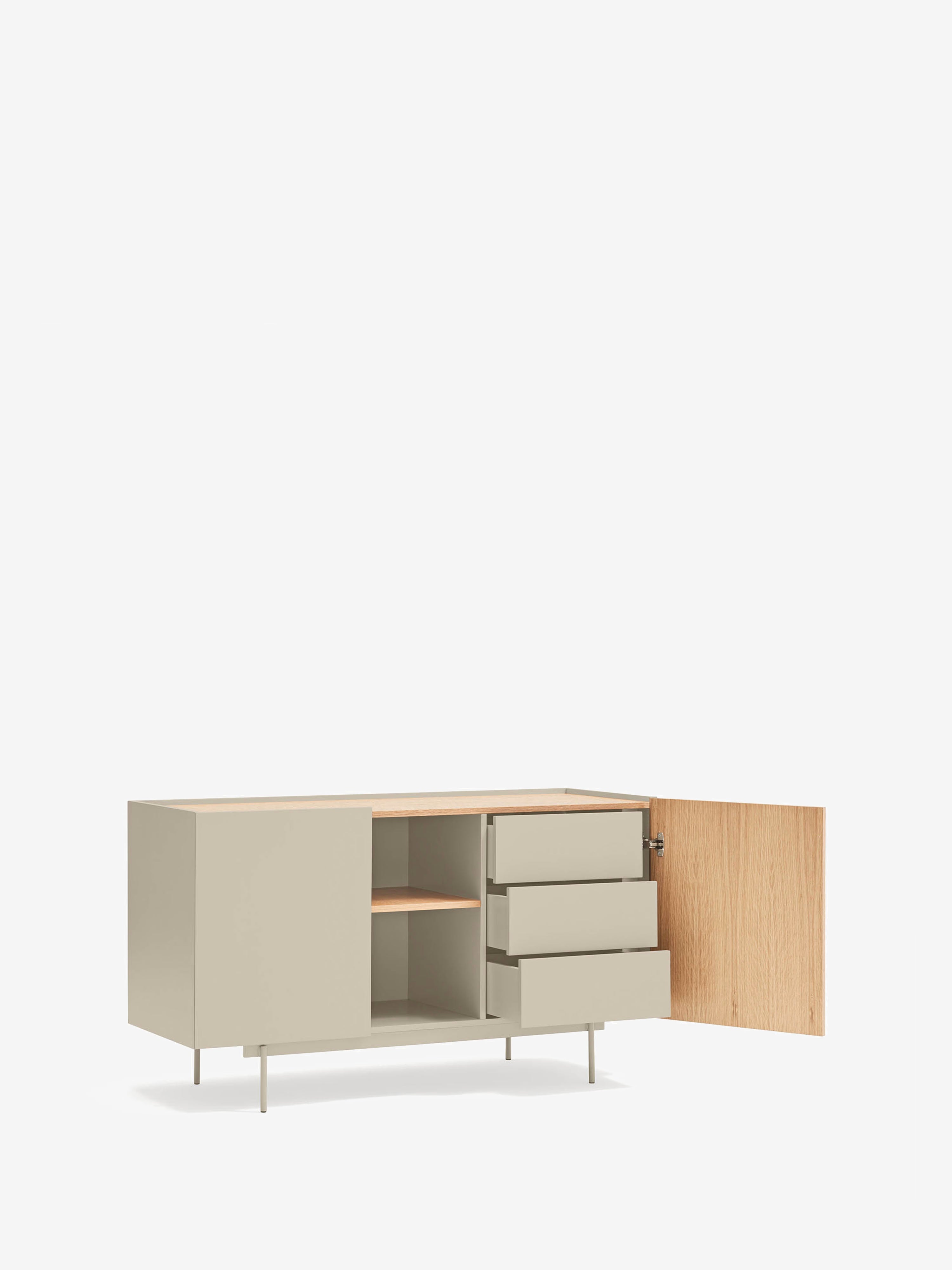 Otto aparador de 2 puertas en roble natural y beige arena – aparador moderno 135 x 78 cm