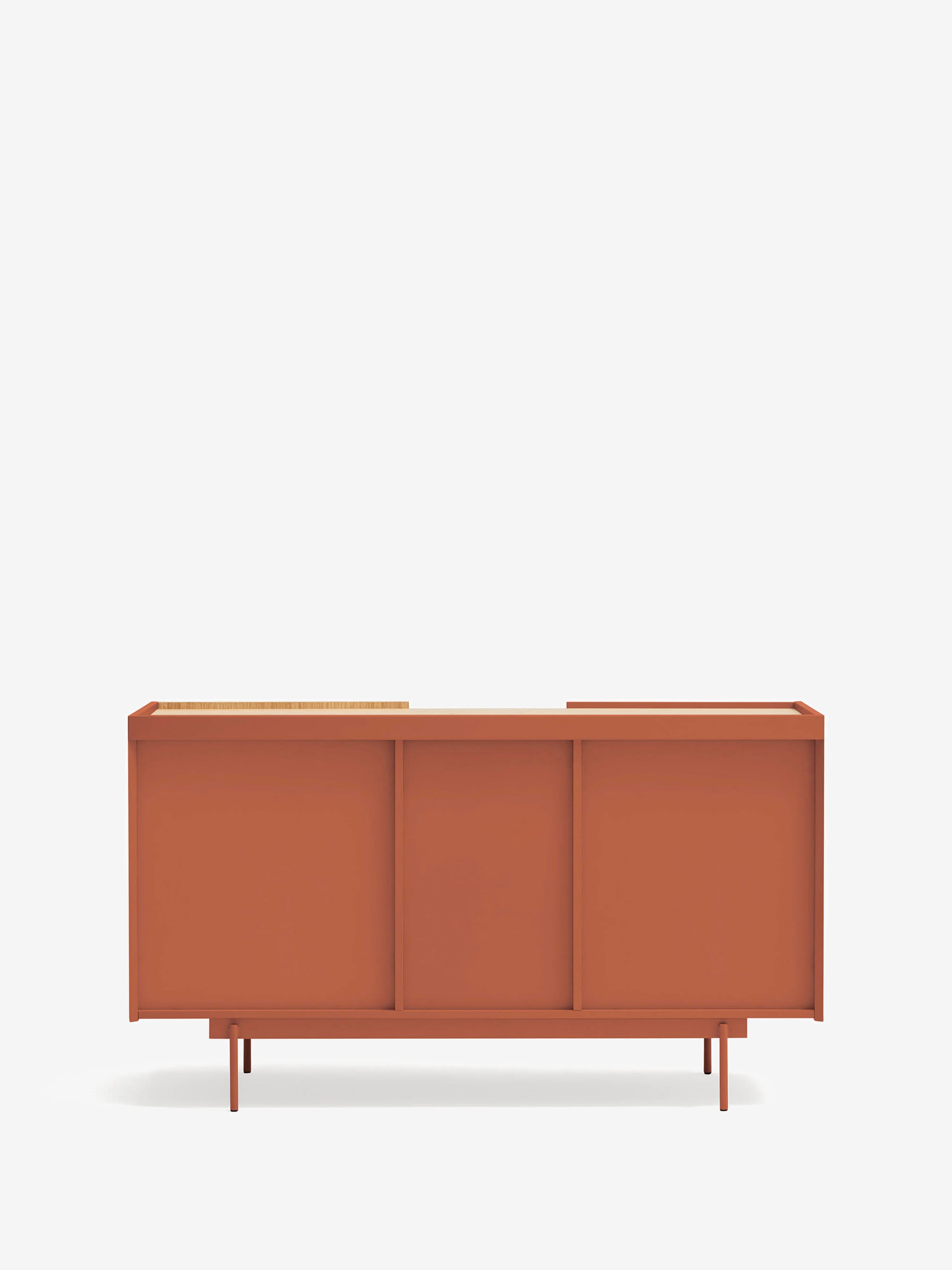 Otto aparador de 2 puertas en roble natural y terracota – aparador moderno 135 x 78 cm