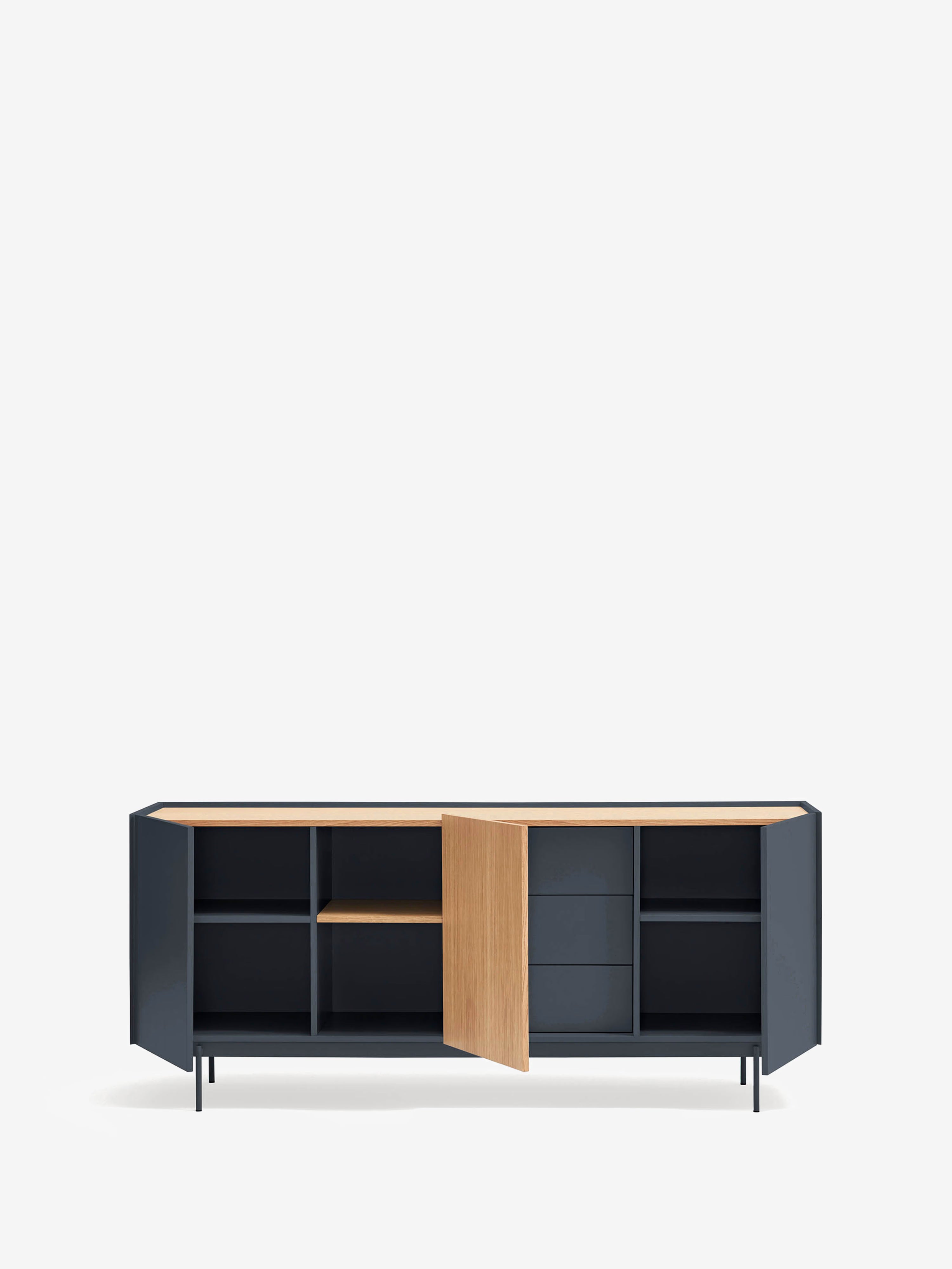 Otto aparador en roble natural y gris antracita – aparador moderno de 3 puertas 180 x 78 cm