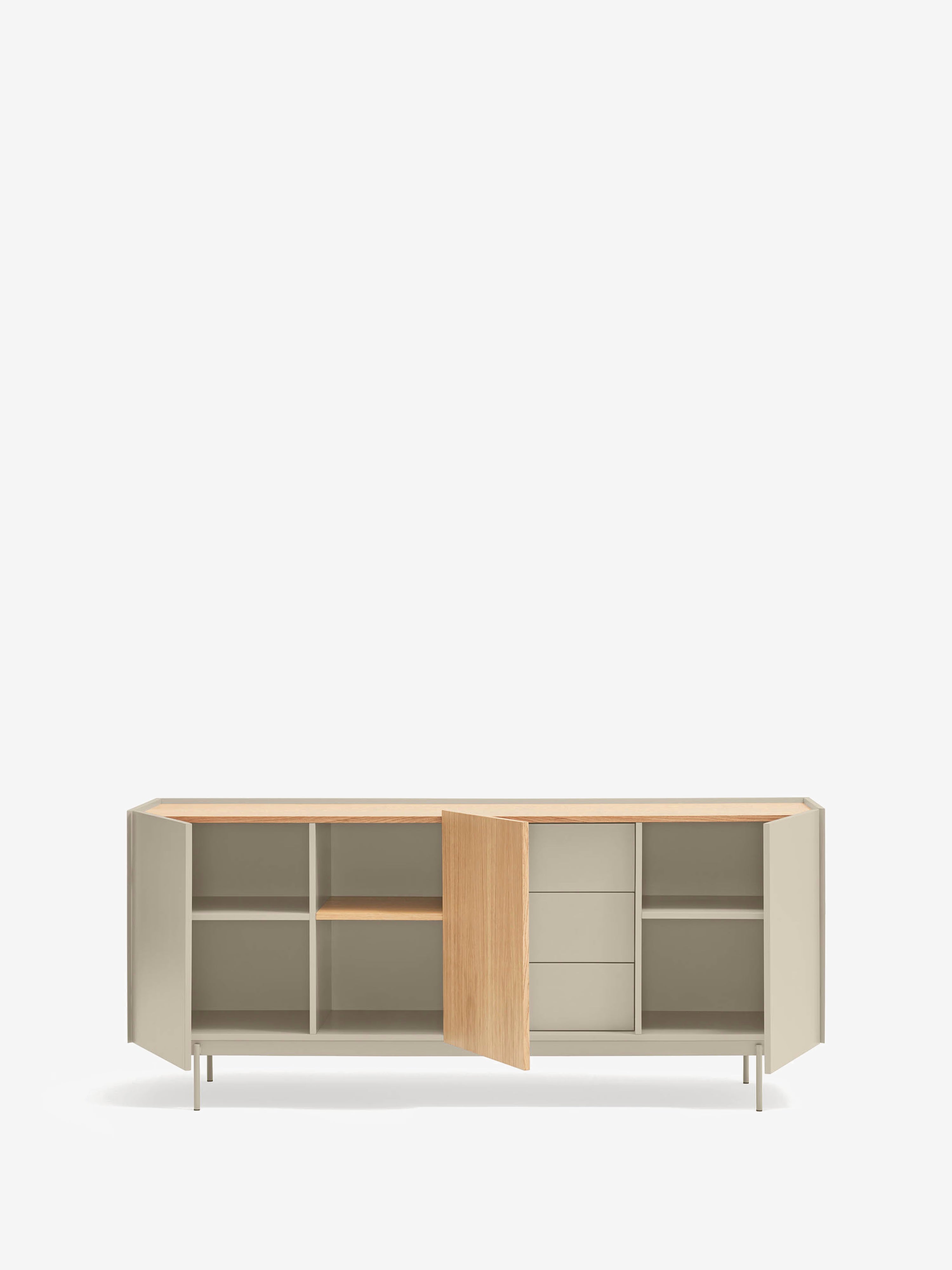 Otto aparador en roble natural y beige arena – aparador moderno de 3 puertas 180 x 78 cm