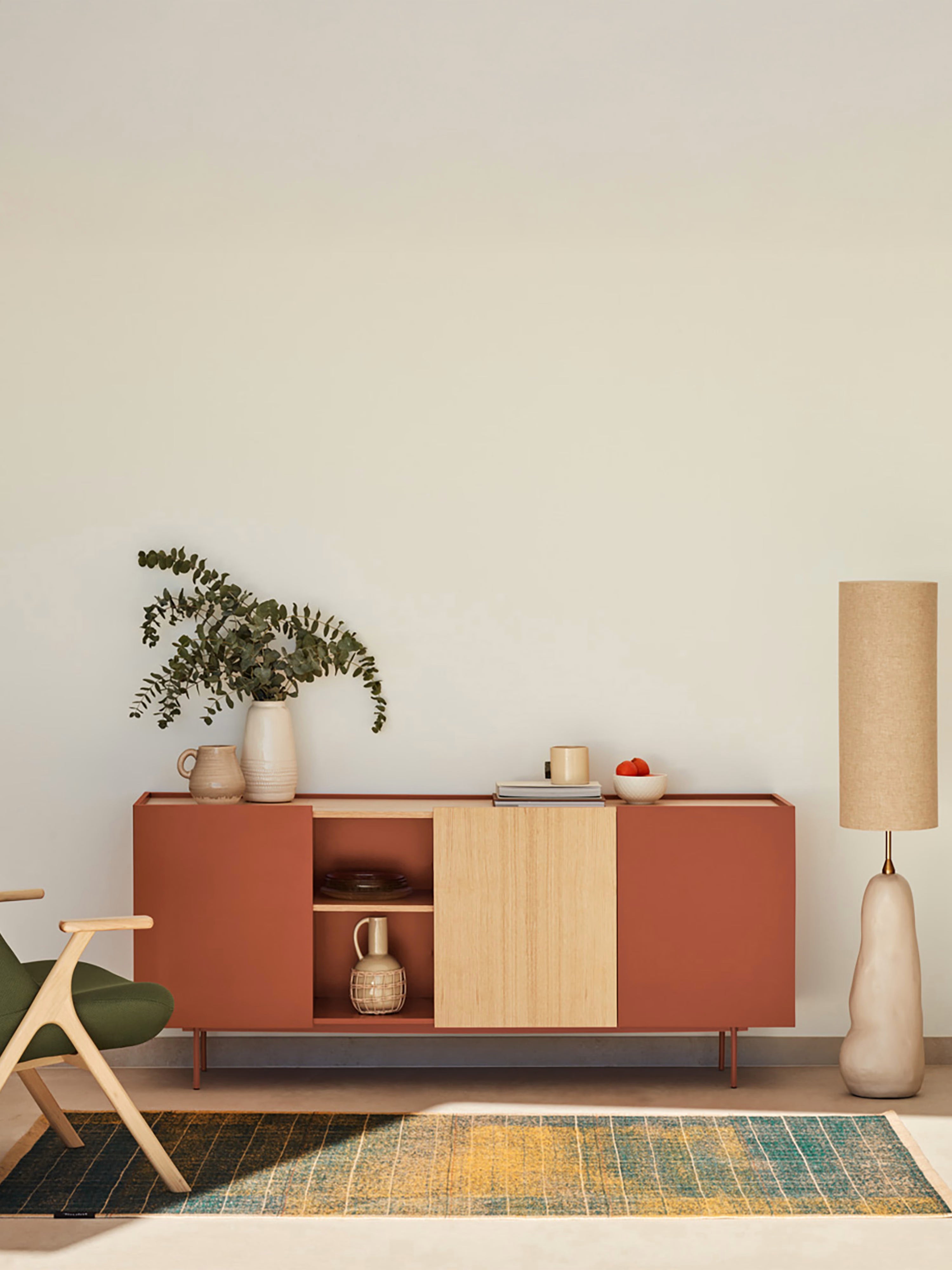 Otto aparador en roble natural y terracota – aparador moderno de 3 puertas 180 x 78 cm