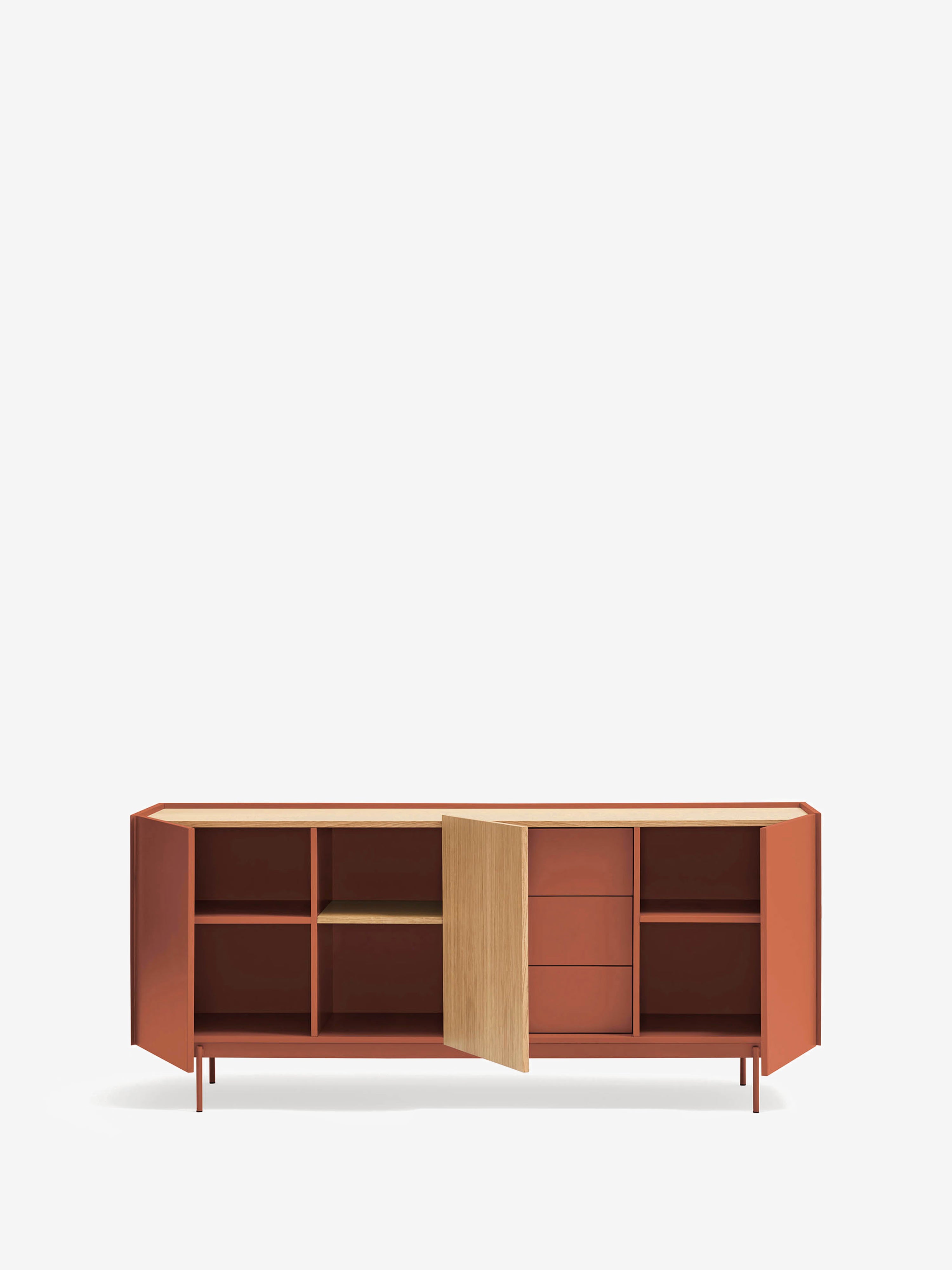 Otto aparador en roble natural y terracota – aparador moderno de 3 puertas 180 x 78 cm