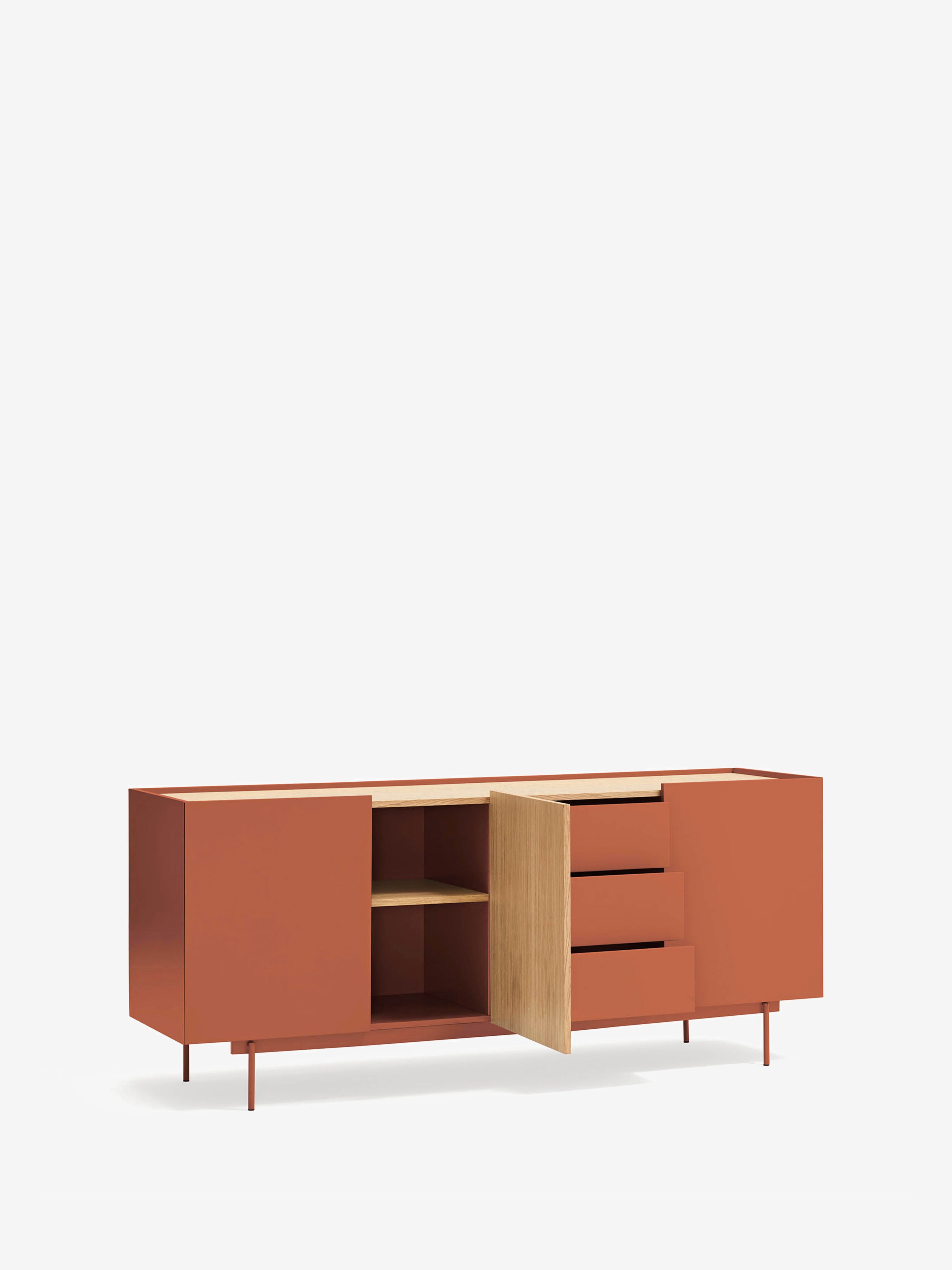 Otto aparador en roble natural y terracota – aparador moderno de 3 puertas 180 x 78 cm
